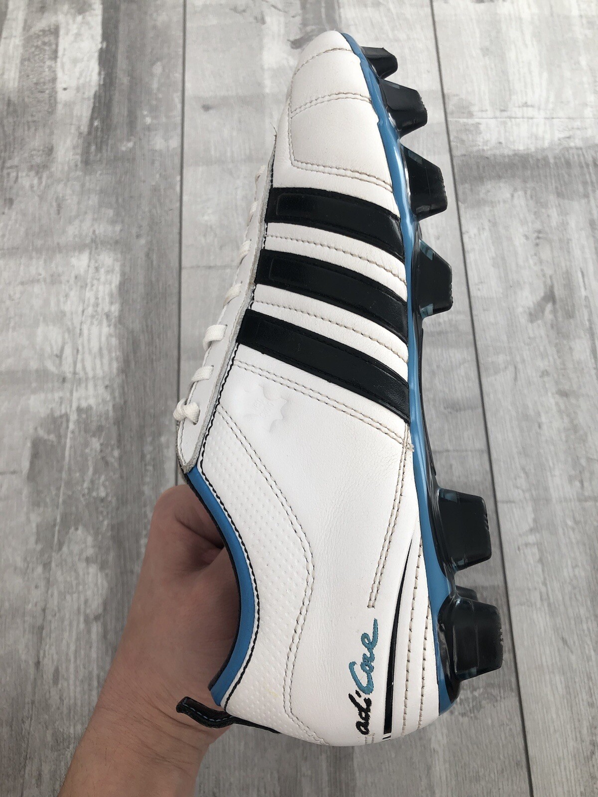 Adidas Adicore FG White Leather Football Cleats Boots US8 UK7 1/2 EUR41 1/3