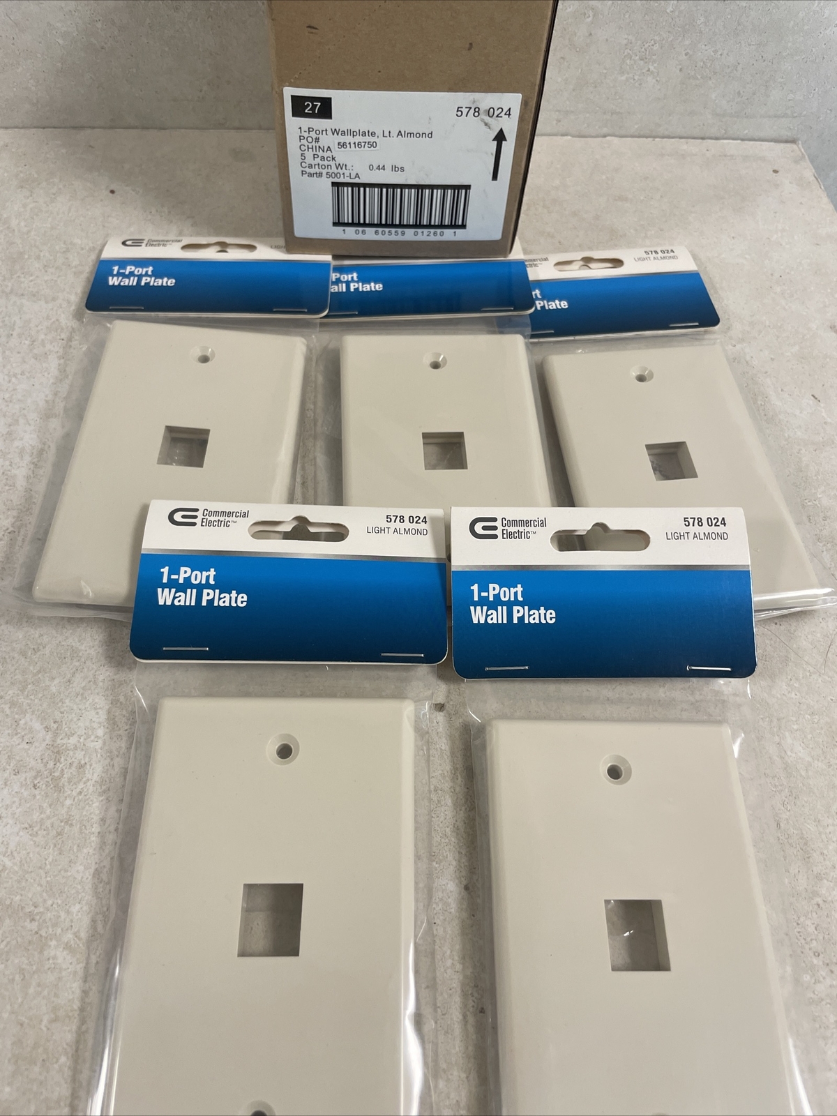5 Pack Commercial Electric 578 024 Color Light Almond 1-Port Wall Plate FNFP