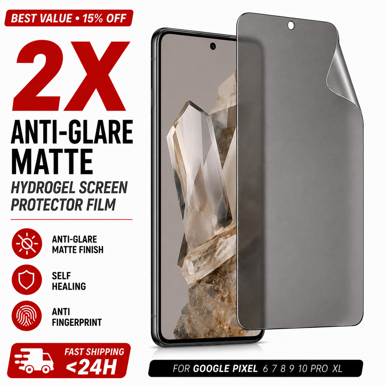 2X Anti-Glare Matte Hydrogel Screen Protector Google Pixel 6 7 8 9 10 Pro XL