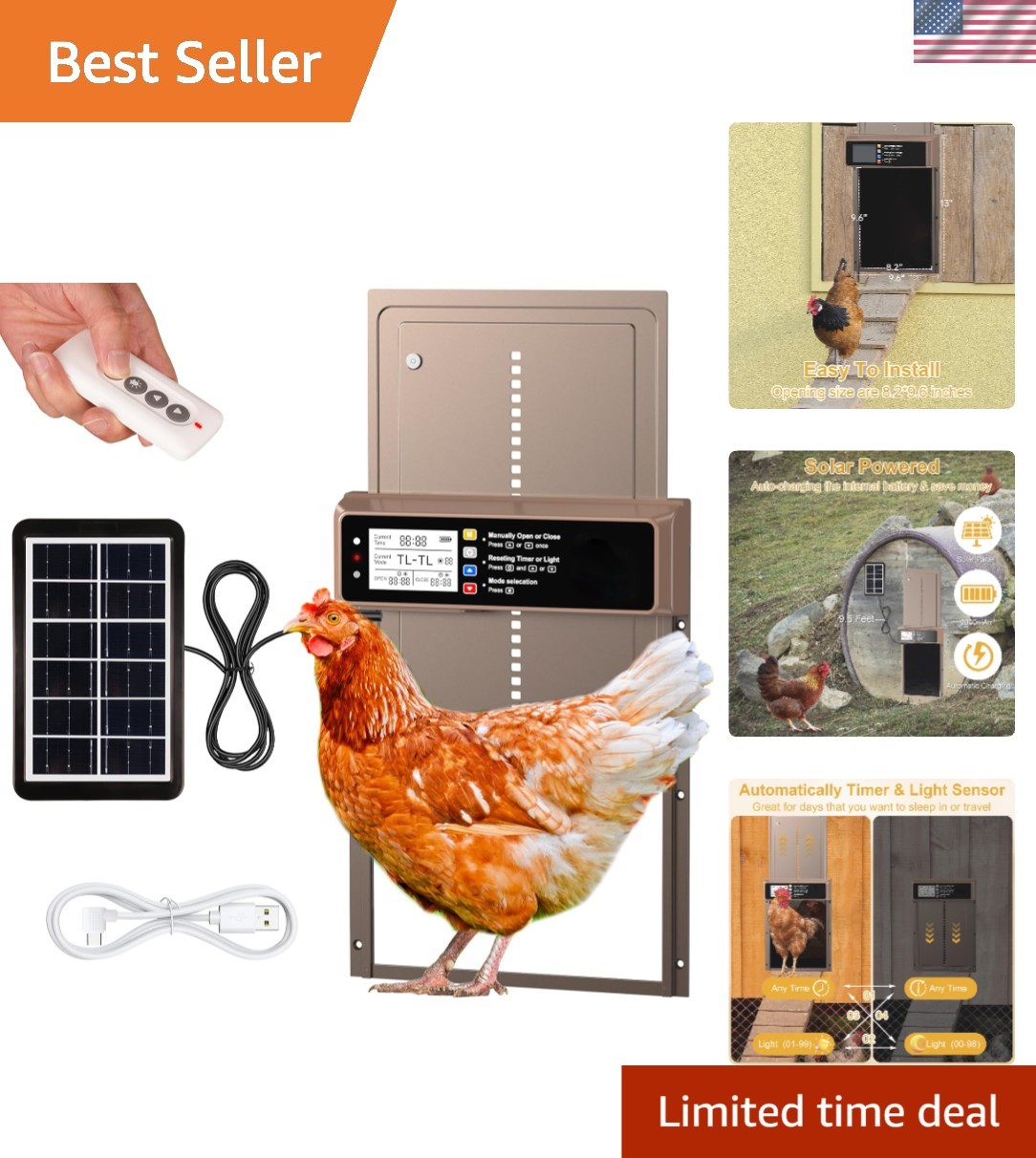 Weather-Resistant Automatic Chicken Door with Timer & Anti-Pinch Safety Feature