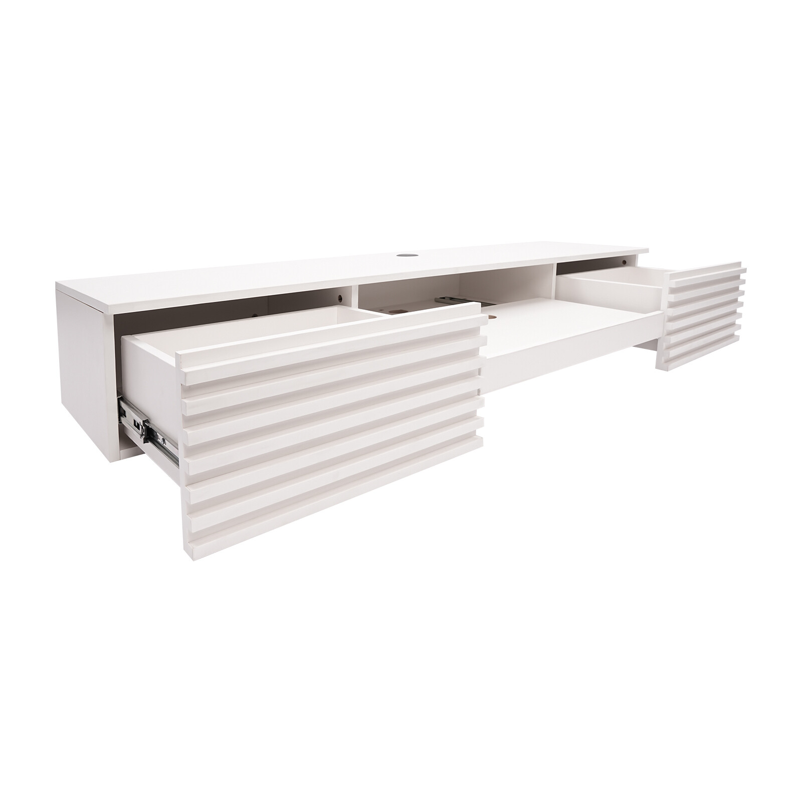 White Floating Wall Mounted Desk with Pull Out Drawer Wall Organizer 120lbs