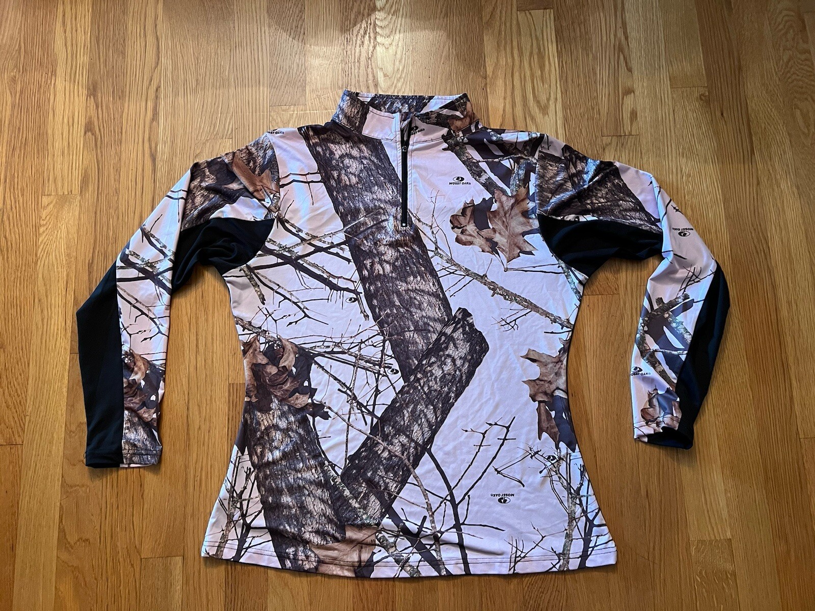 Mossy Oak Womens Pullover Break Up 1/4 Zip Pink Camo Long sleeve Size L (0482)