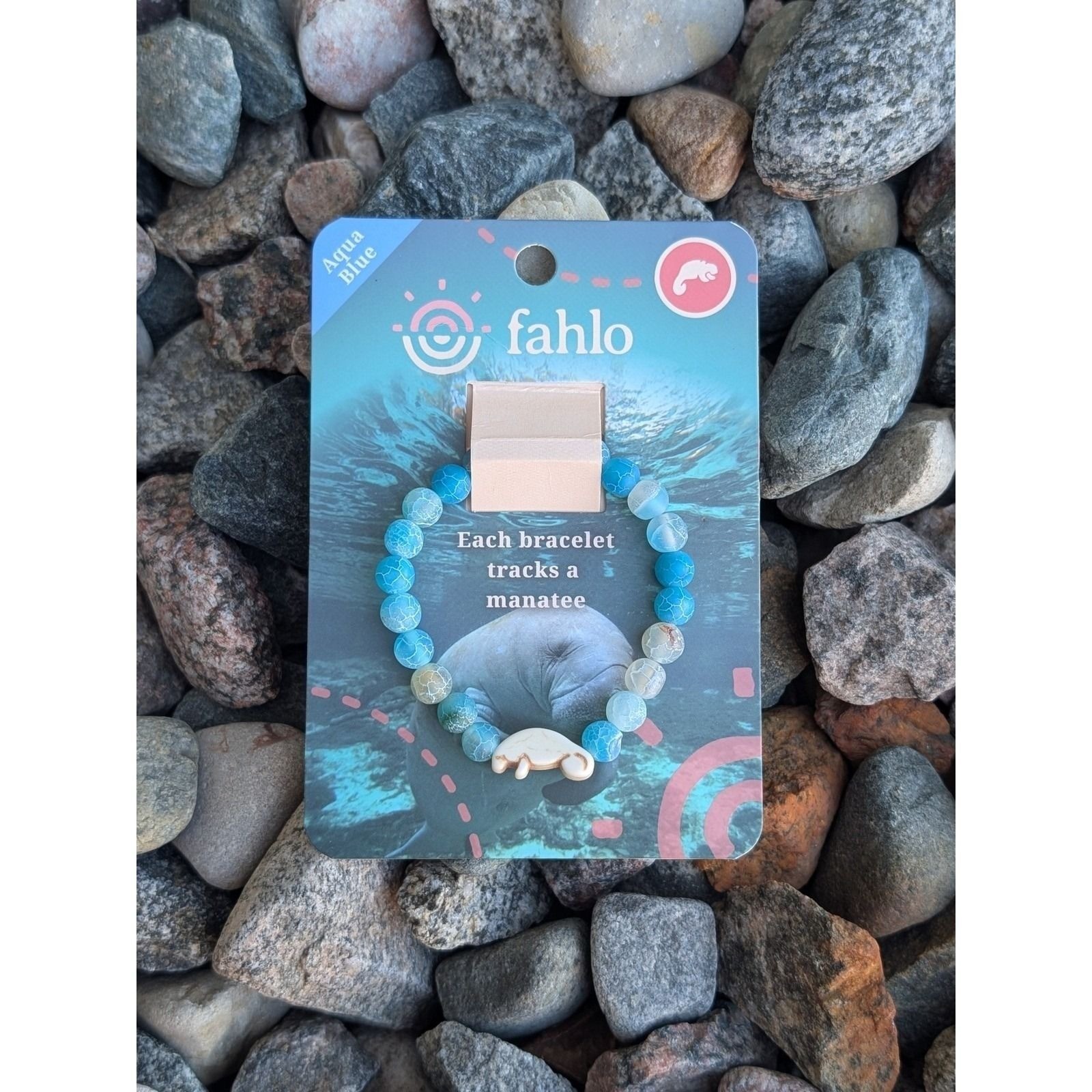 Fahlo Drift Bracelet Aqua Blue NWT Manatee Tracking Stone Bead Animal QR code