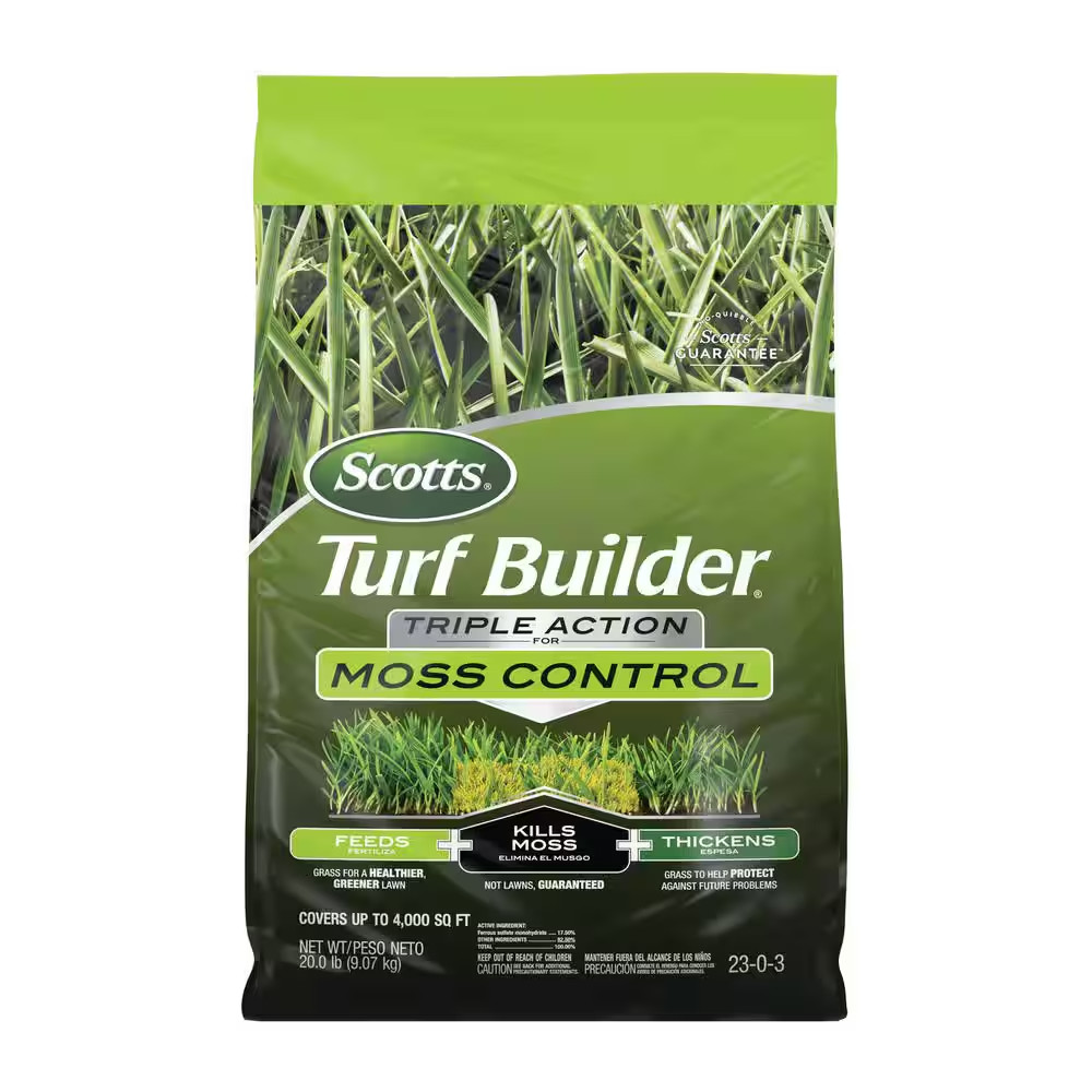 Turf Builder Triple Action for Moss Control, 20 Lbs. Moss Killer and Lawn Fertil
