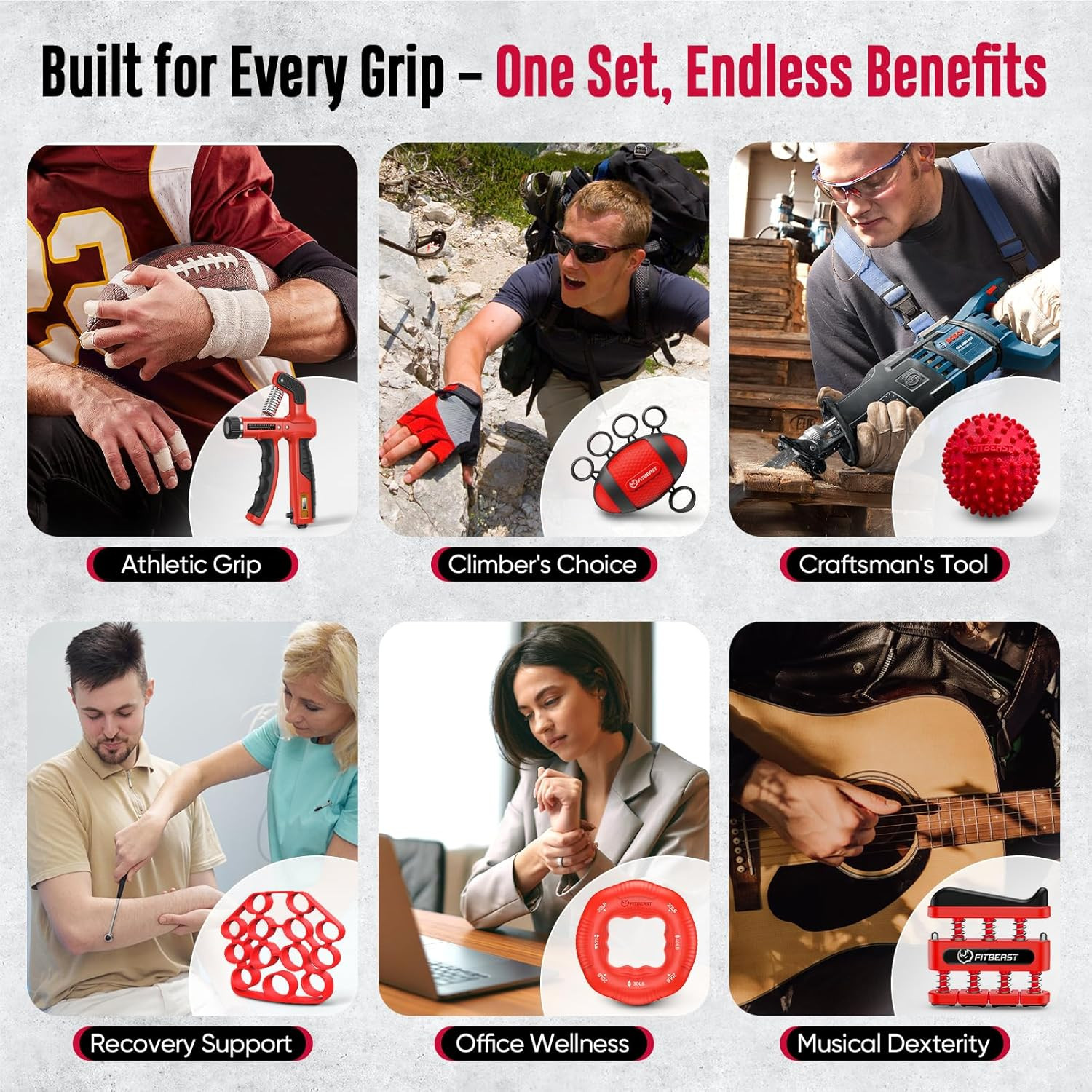 Grip Strength Trainer, Hand Gripper Strengthener Kit - 6 Pack with Adjustable Re