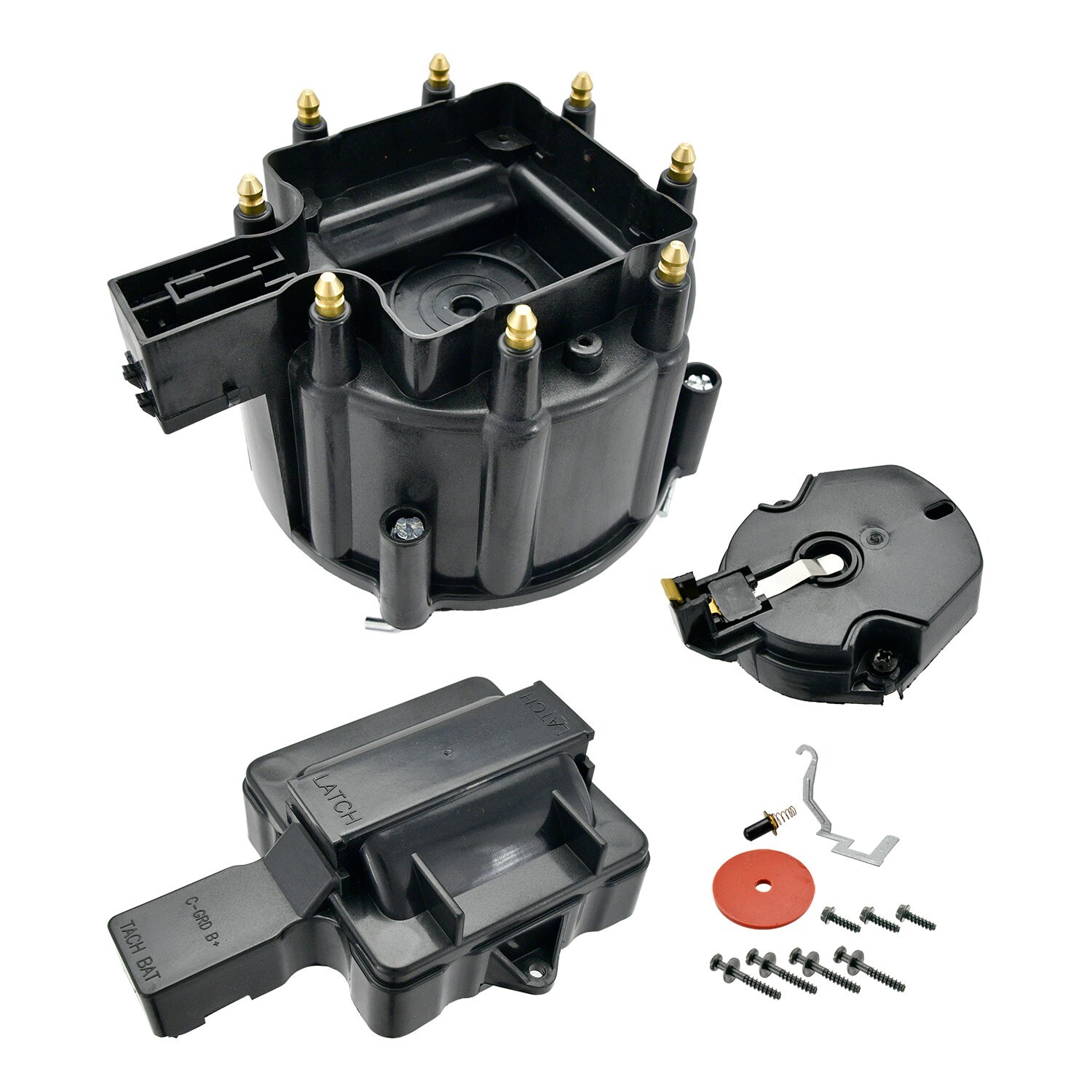 V8 Chevy GM Black HEI Large Distributor Cap Rotor Kit SBC BBC 327 350 396 454