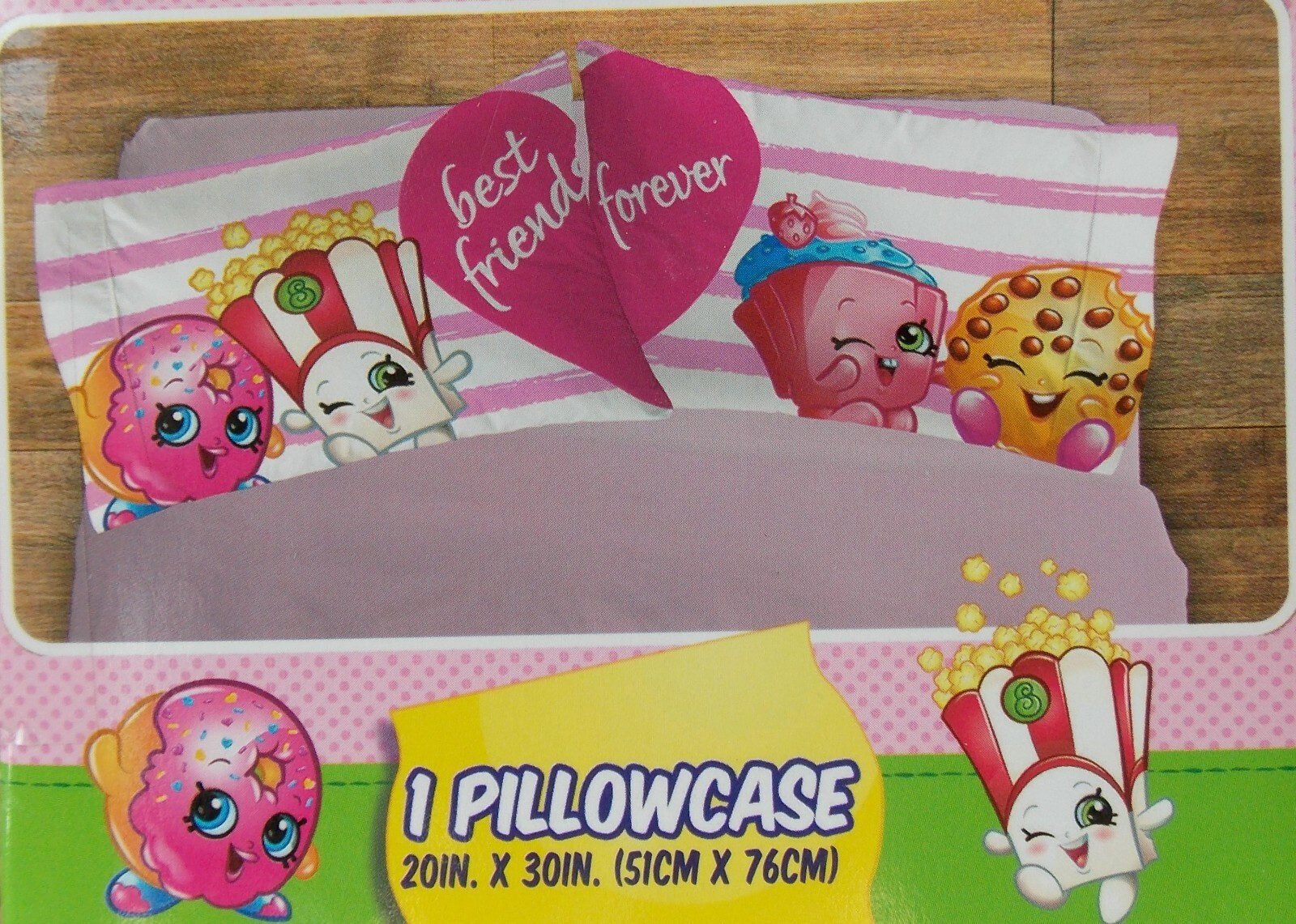 NEW (1) Shopkins Standard Pillowcase - Pink