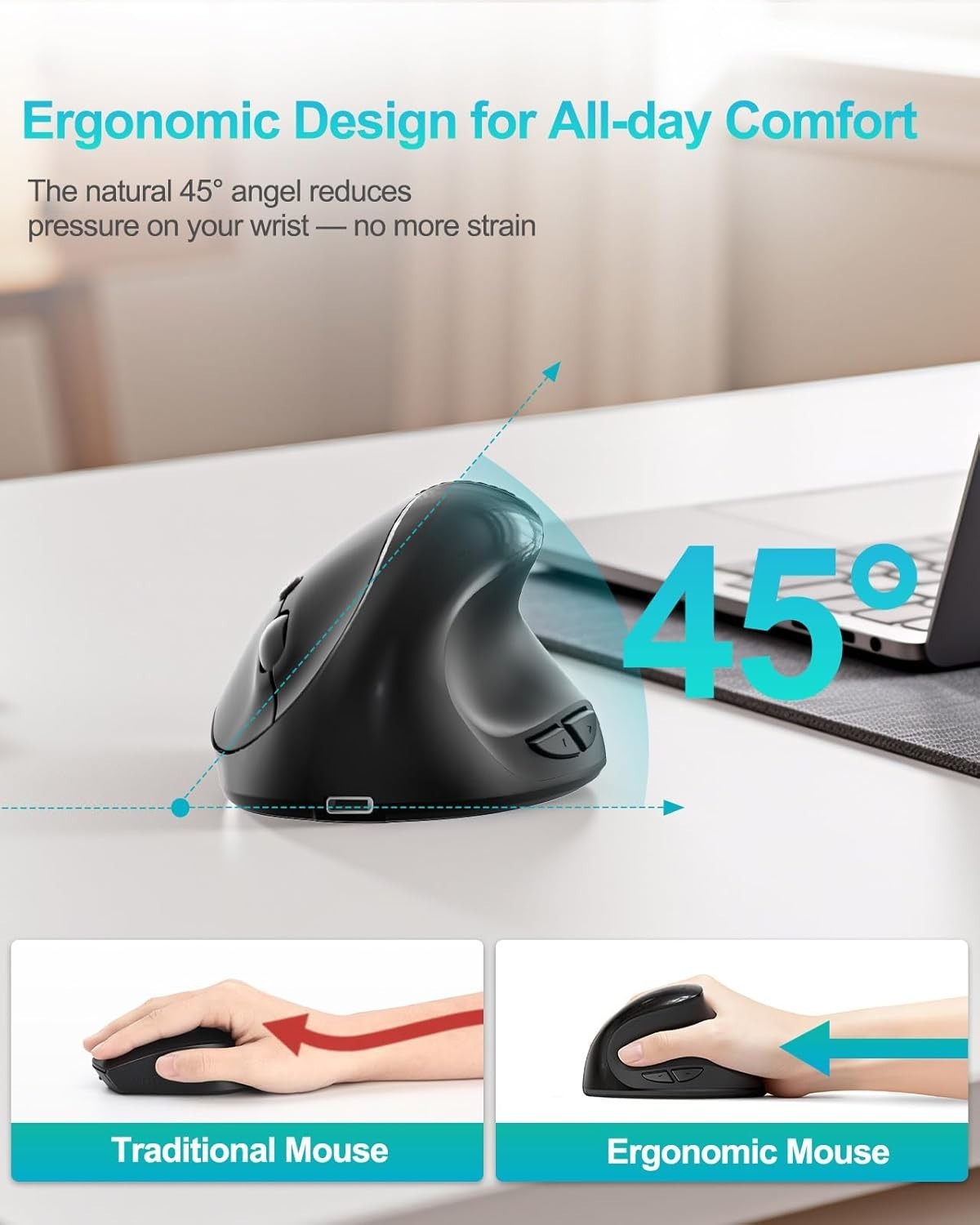 Ergonomic Wireless Mouse for Small Hands | Rechargeable & Pain-Relief Design