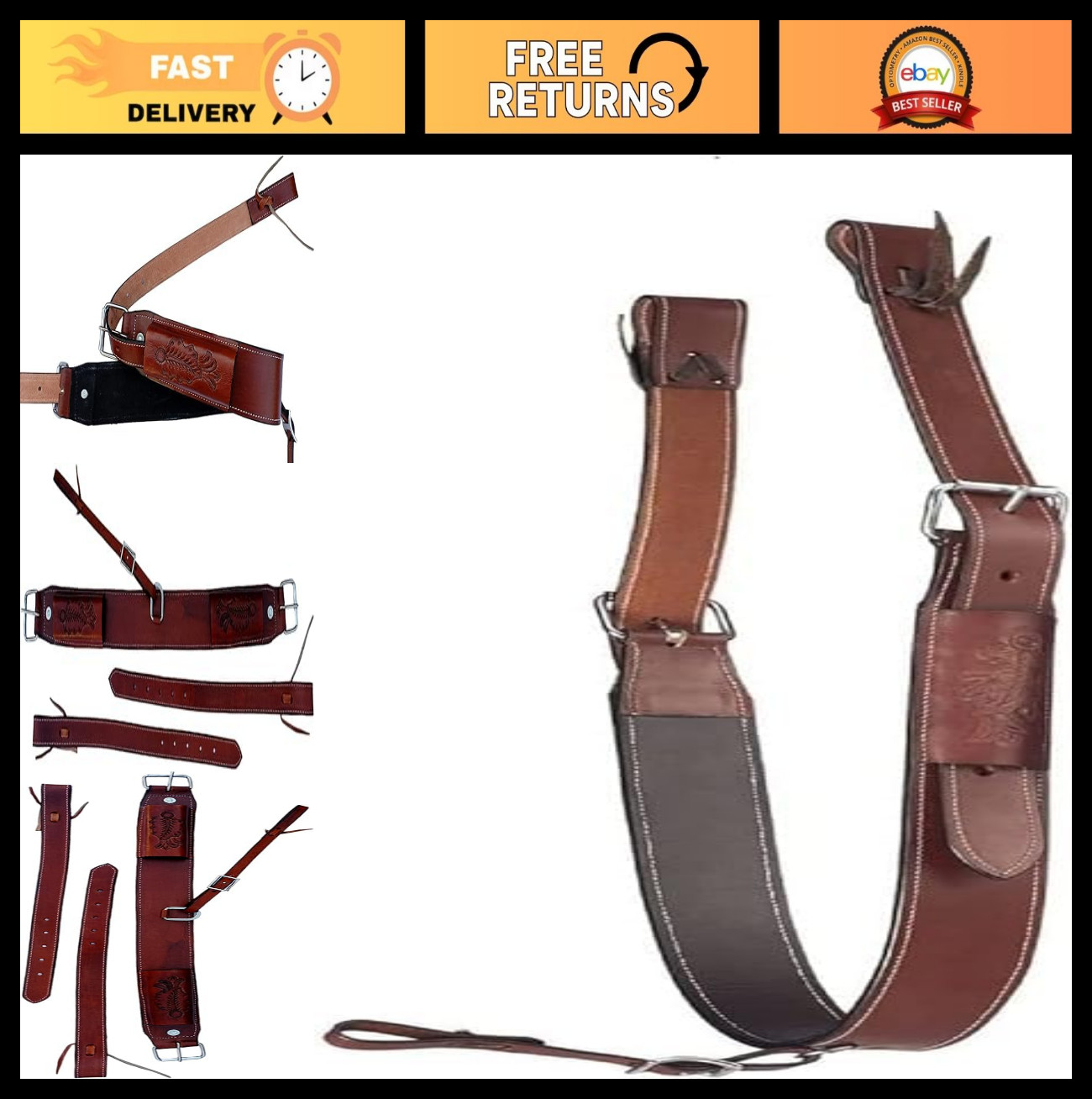 Complete Western Leather Flank Cinch Set - Rear Girth, Saddle Billets, Tack Acce