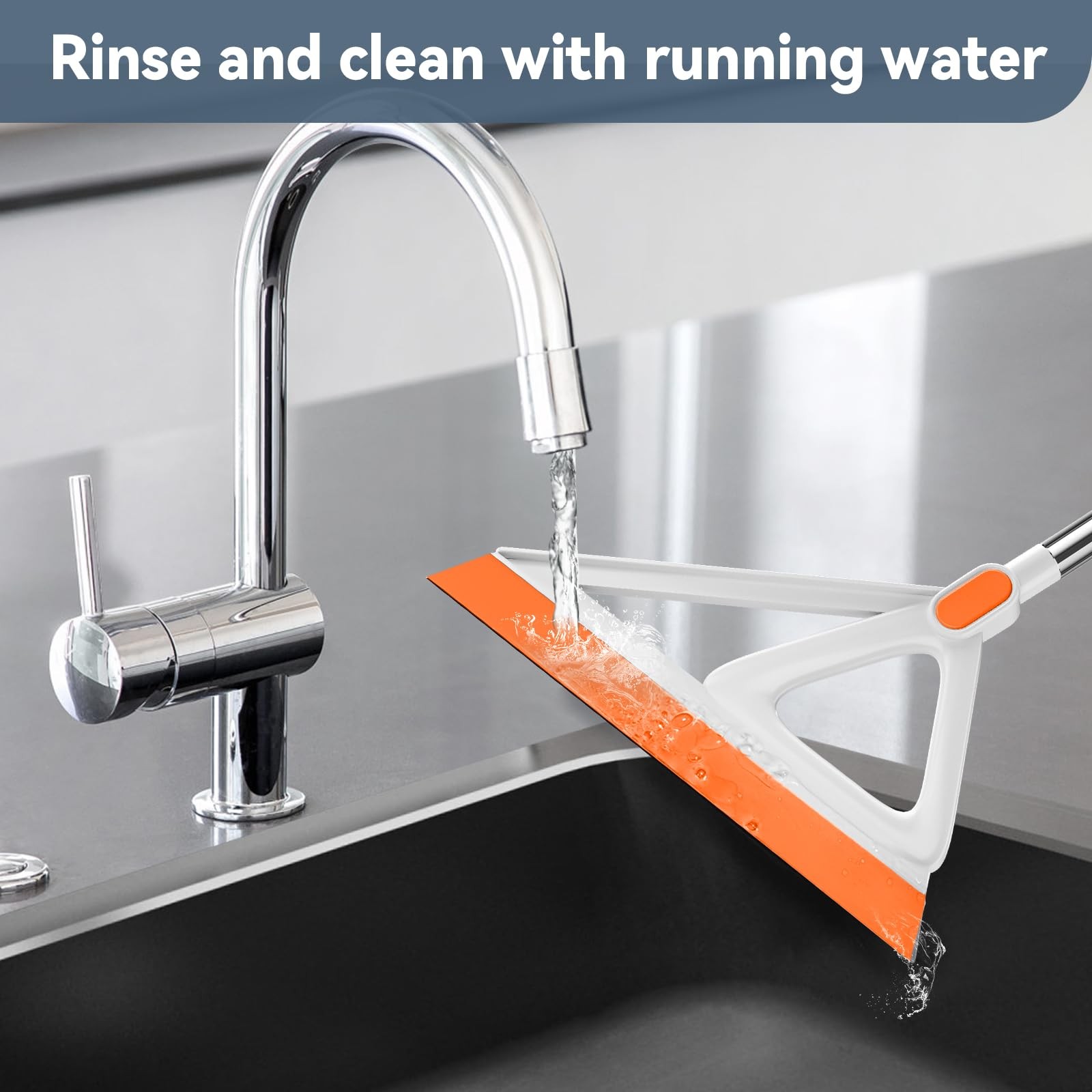 Magic Rubber Broom, 54 Inch Floor Squeegee, Dry Glass Tool, Orange