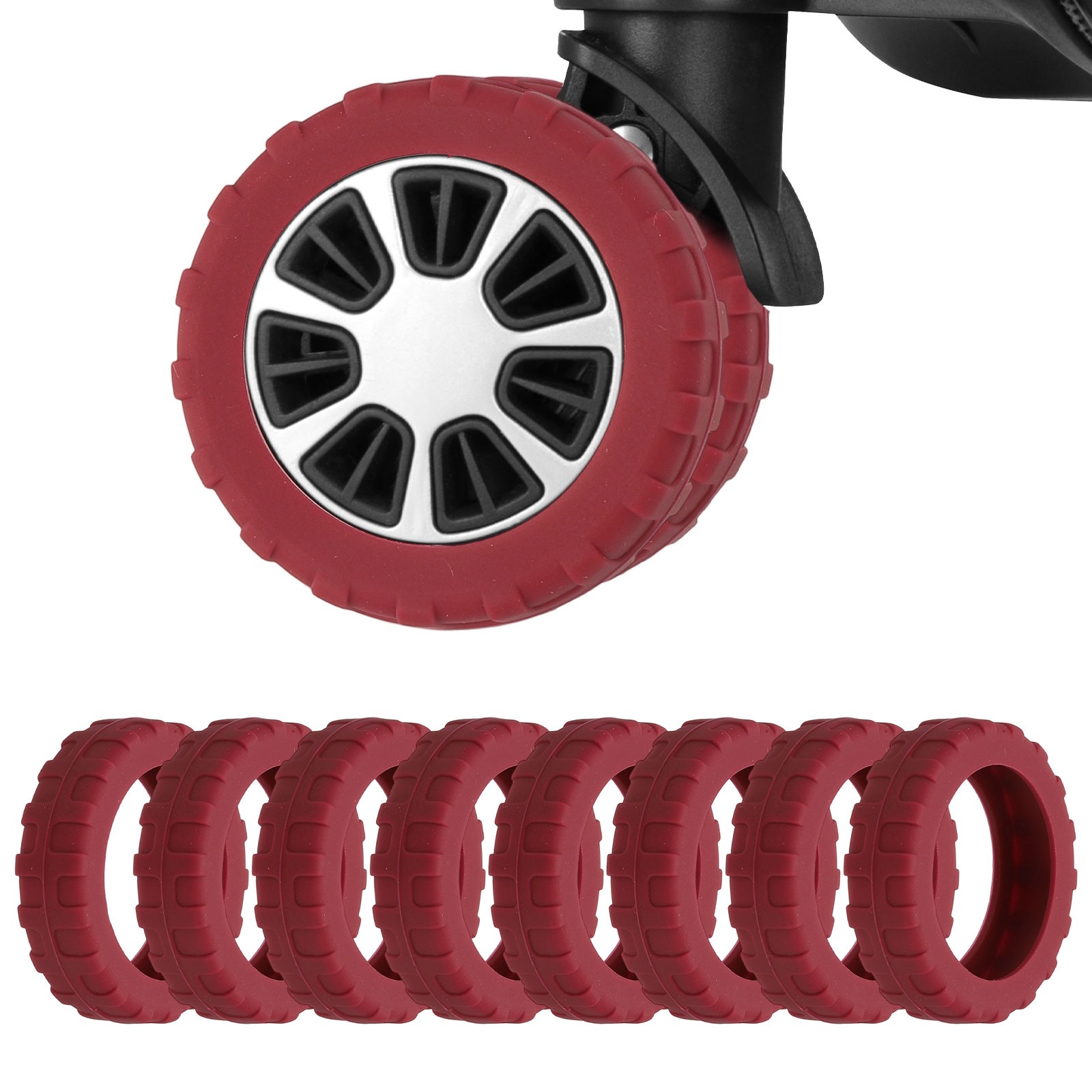 8Pack  Luggage Wheel Protection Cover for 2.2-2.6" Spinner Wheel, Burgundy