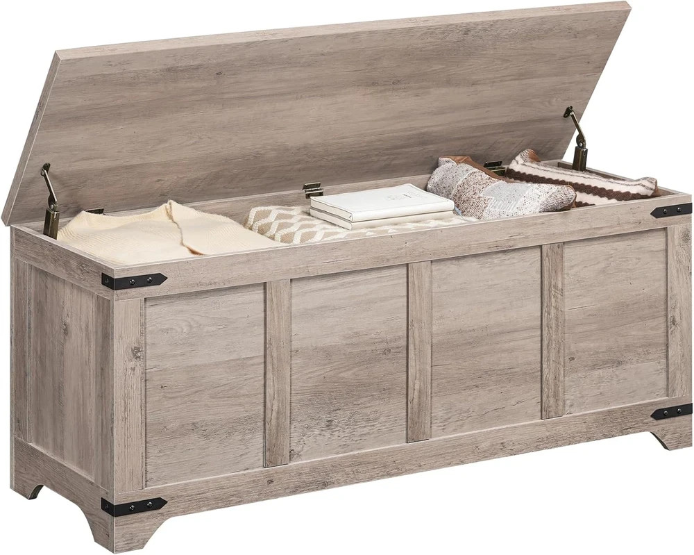 47.2" Wooden Storage Chest with Safety Hinges - Versatile Toy Box & Bench