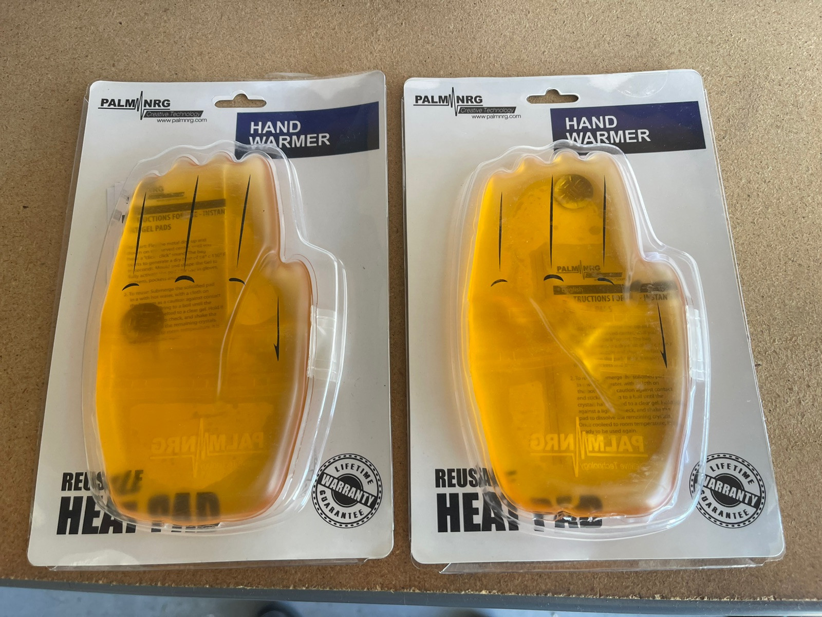 PALM NRG HAND WARMER REUSABLE HEAT PAD Brand New in Yellow Lot of 2