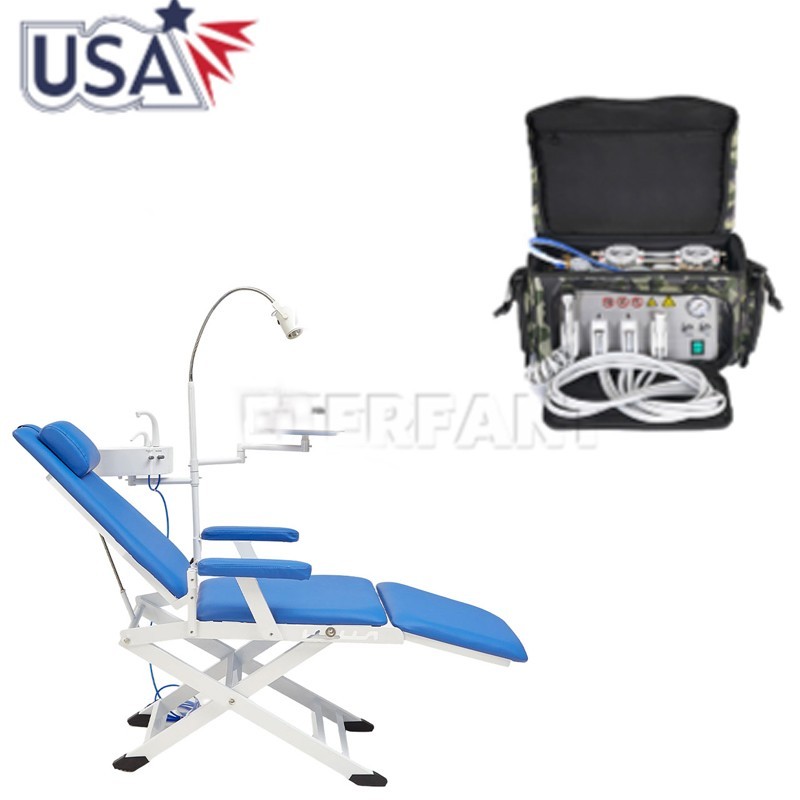 Dental Folding Chair+LED Light/Portable Delivery Bag 4 Holes Suction Unit System