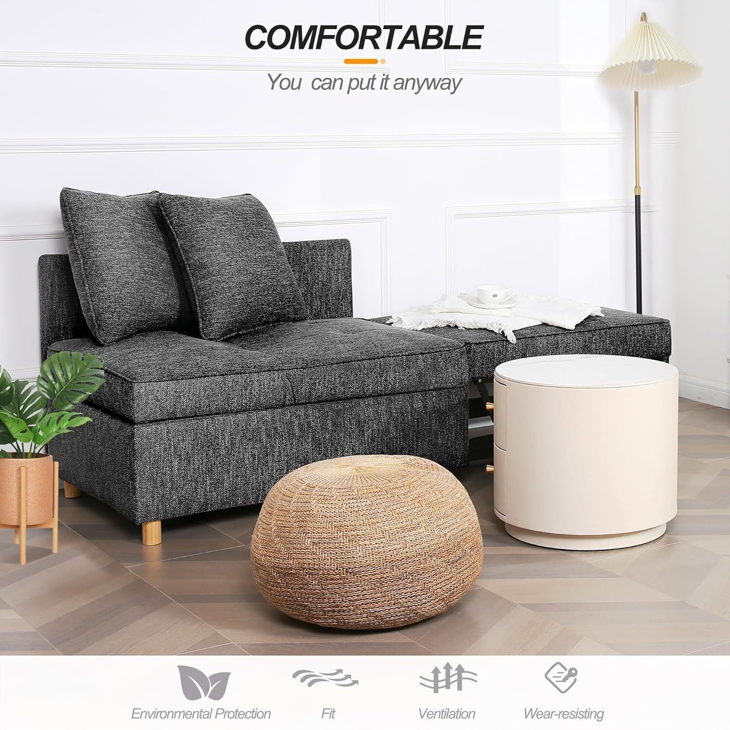 4-in 1 Folding Sleeper Chair Sofa Bed | 3-Seat Linen Fabric Love Seat Sofa Relax
