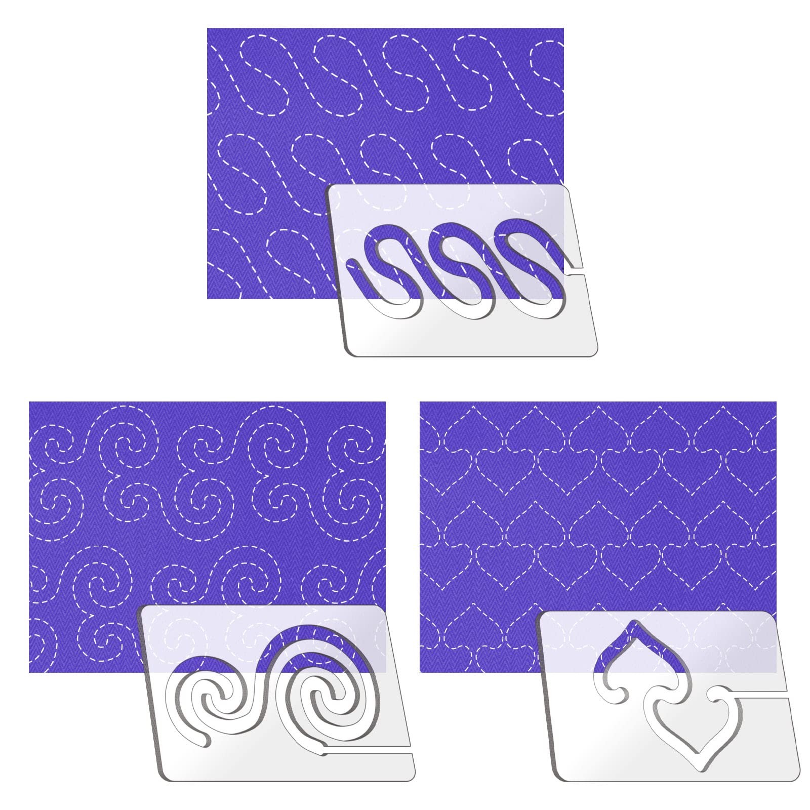 3 PCS Free Motion Quilting Rulers, Templates, Stencils, Non-Slip Grips, C