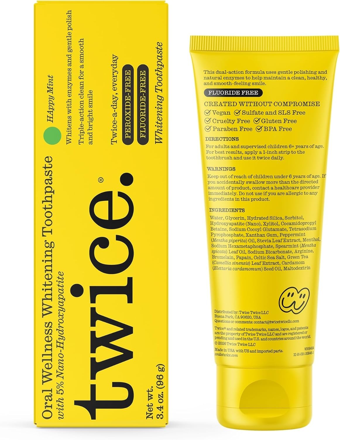 Twice Nano-Hydroxyapatite Toothpaste, Fluoride-Free, Icy Mint, 3.4 oz