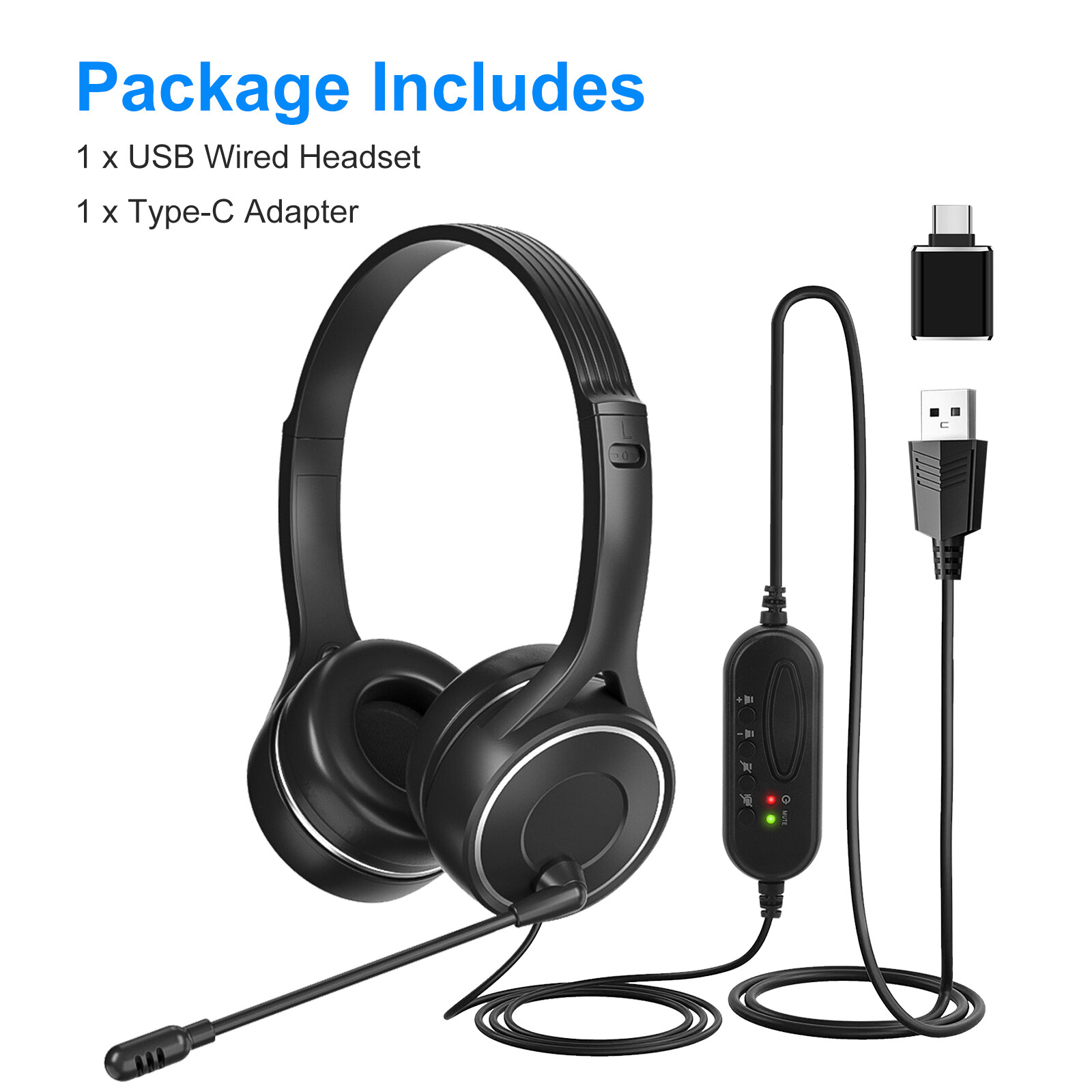 USB Wired Microphone Headphone Noise Reduction Computer for PC Chat Call Headset