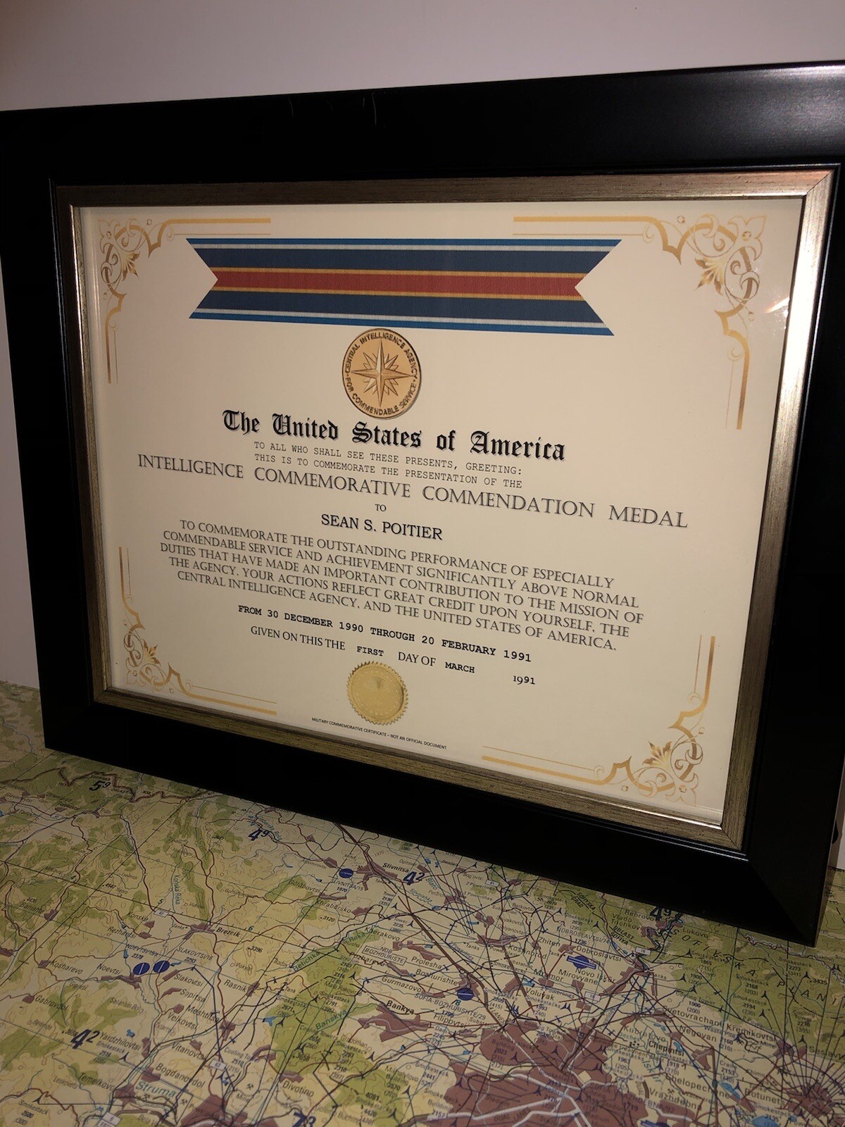 CIA - INTELLIGENCE COMMENDATION COMMEMORATIVE MEDAL CERTIFICATE Type-1