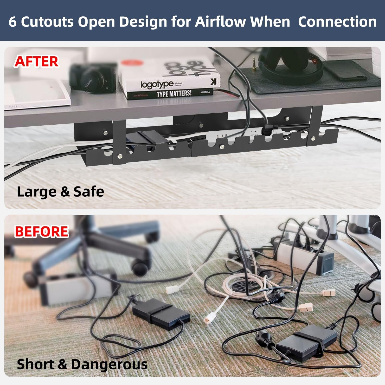 2 Pack Cable Management Under Desk Tray,Adjustable Length(15.7”-31.4”