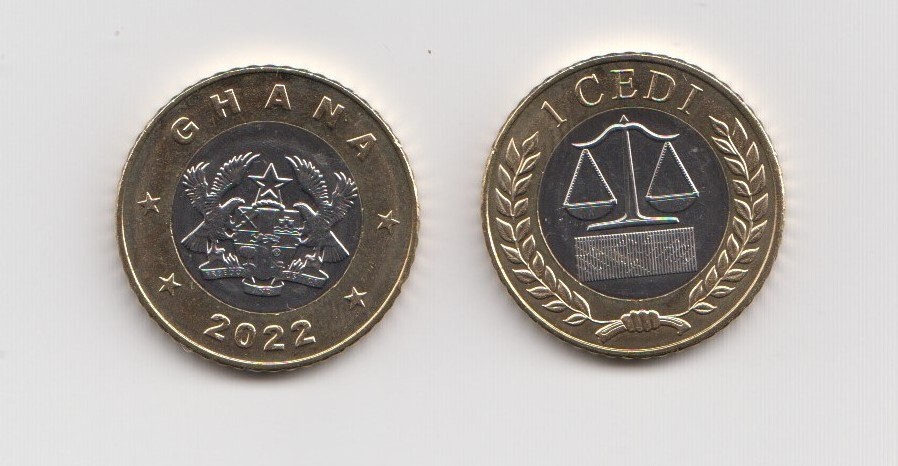 GHANA: 1 Cedis Bi-metallic coin ( 2022) new and in mint condition