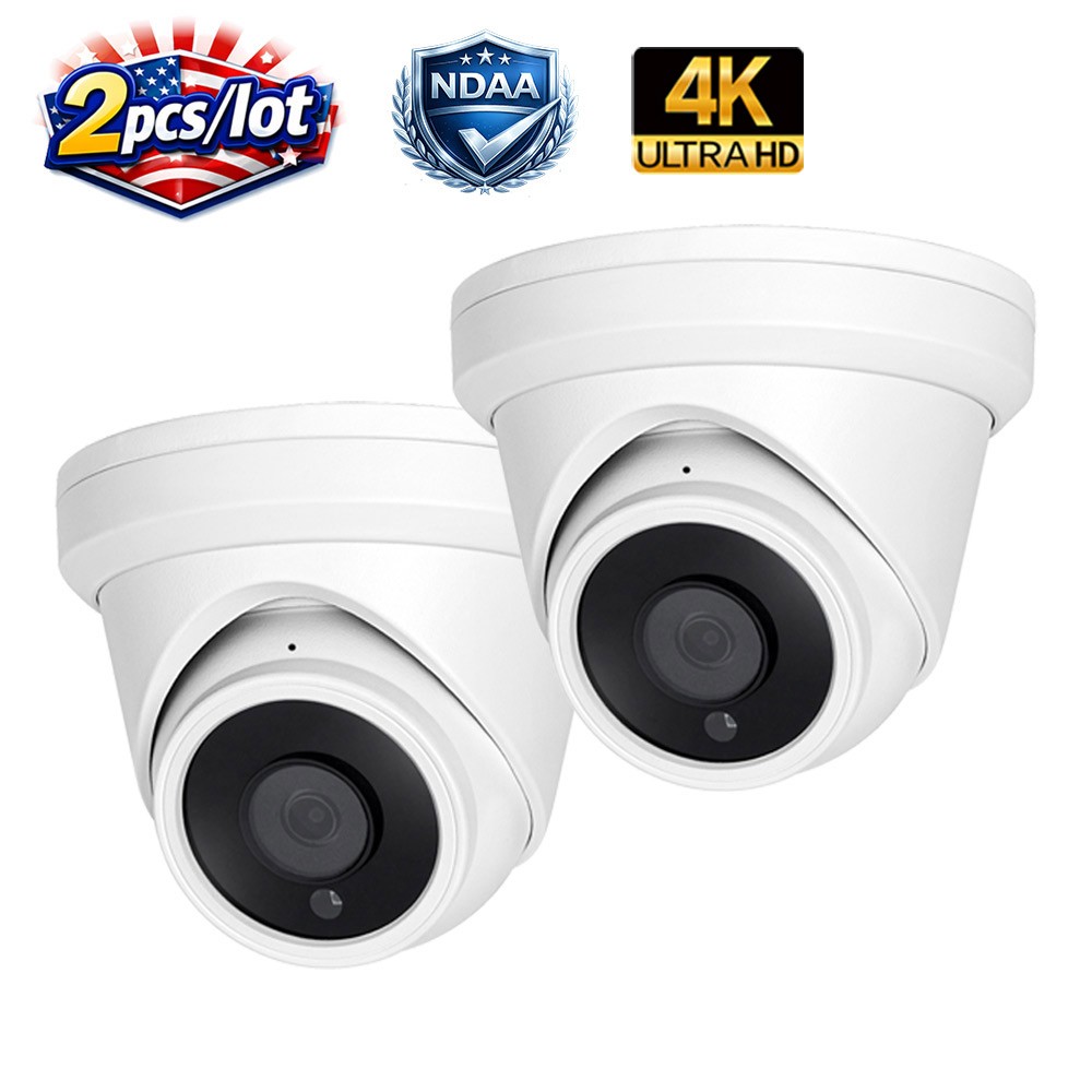 2pcs Vikylin 4K 8MP Security IP Camera Turret IR 30m MIC POE CCTV NDAA compliant