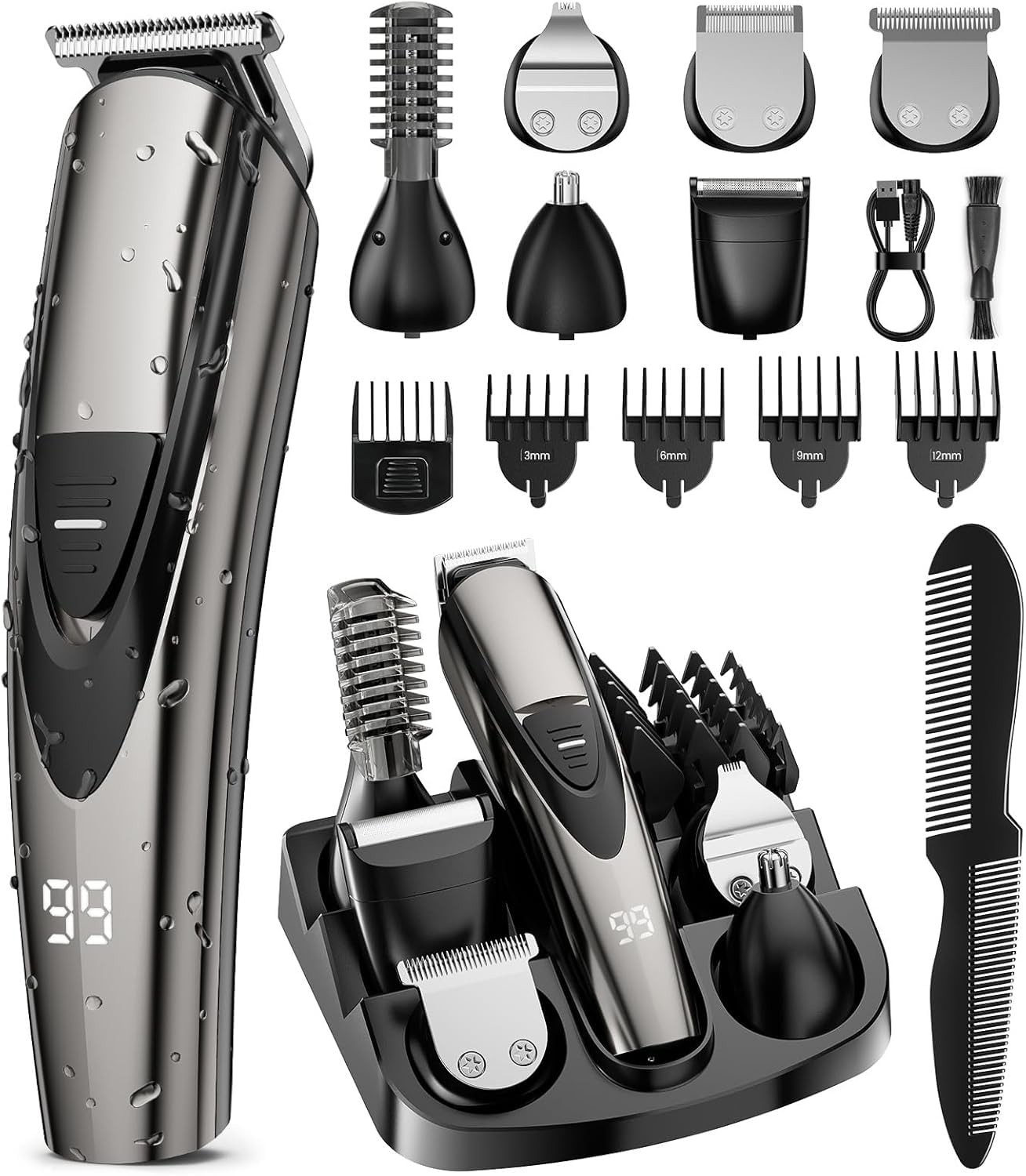 Beard Trimmer for Men Waterproof Electric Razor with Turbo Speed & Precision Bla