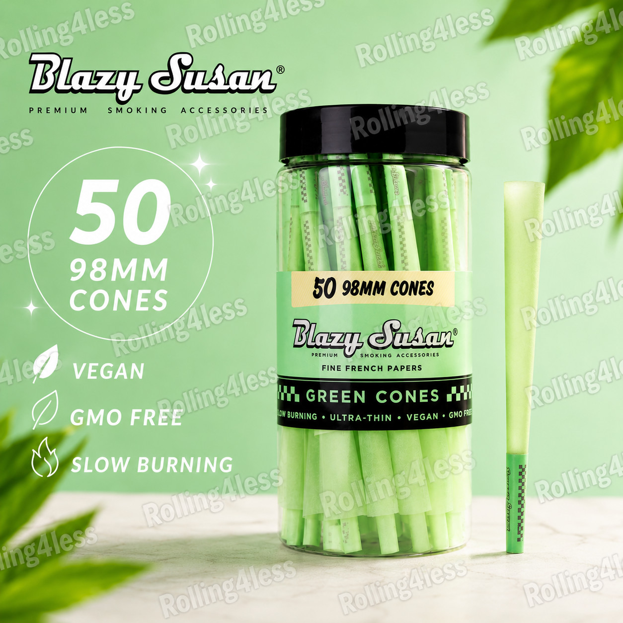 Blazy Susan Green Cone King Size Pre Rolled Cones -50ct