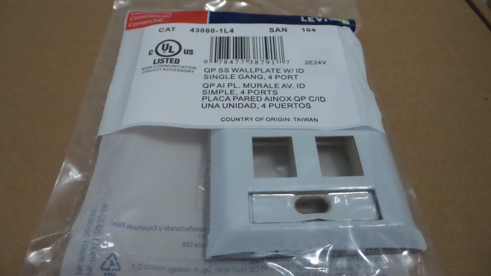 Leviton 43080-1l4 QP SS WALLPLATE W/ID SINGLE GANG 4 PORT LOT OF(50)