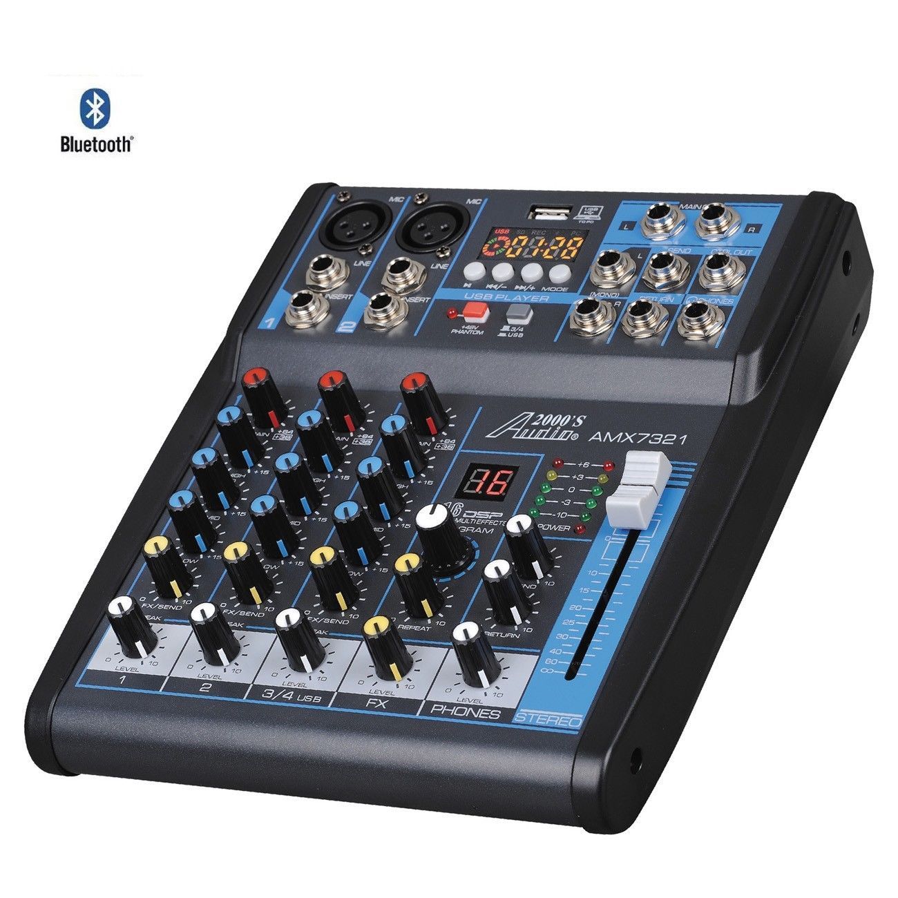 Audio2000'S A7321 4-Ch Audio Mixer w/USB Interface, Bluetooth, Sound Effect-NO