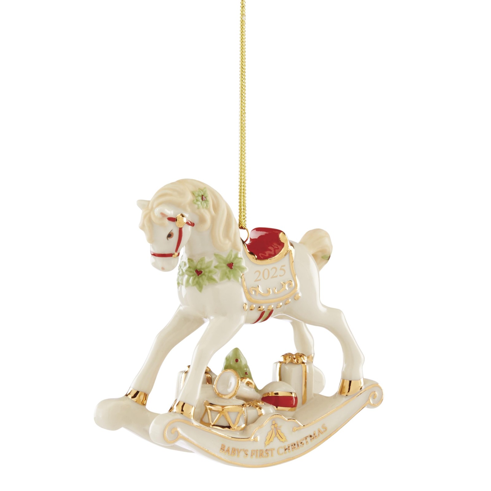 Lenox 2025 Rocking Horse Christmas Ornament Porcelain Gold Baby's First