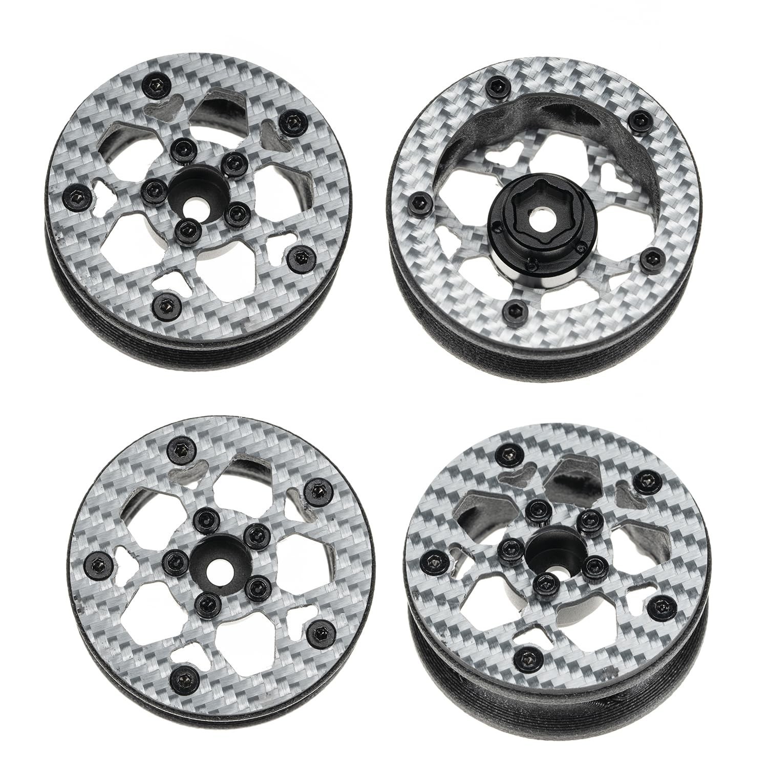 1.6" (40.6mm) Super Wheels, Carbon fibre Beadlock Wheel fit for SCX24 TRX4M F...