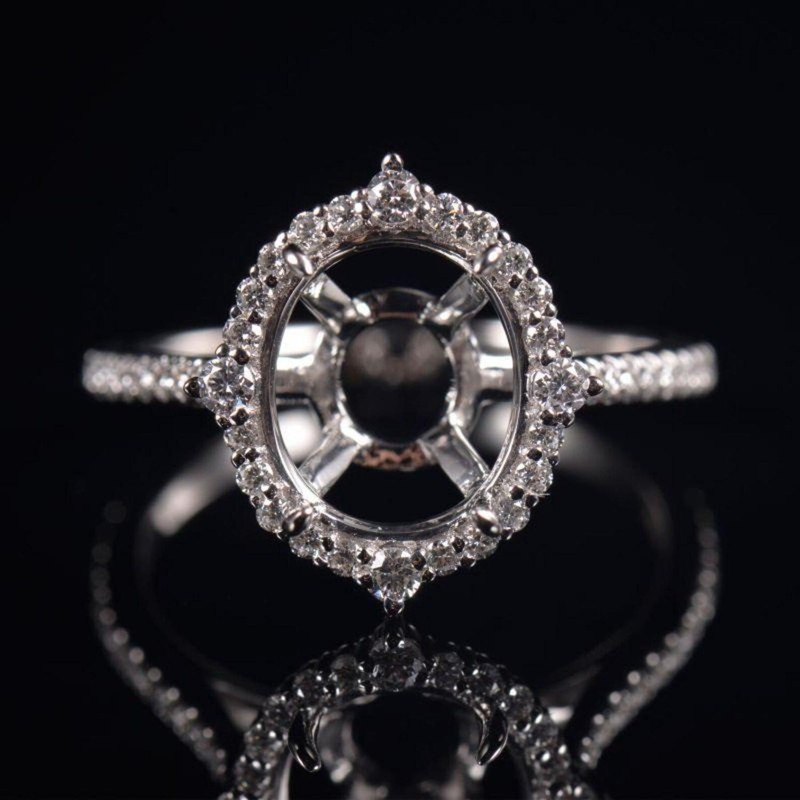 Vintage Oval 10x8 mm Semi Mount Women Ring Starburst Halo 925 Sterling Silver