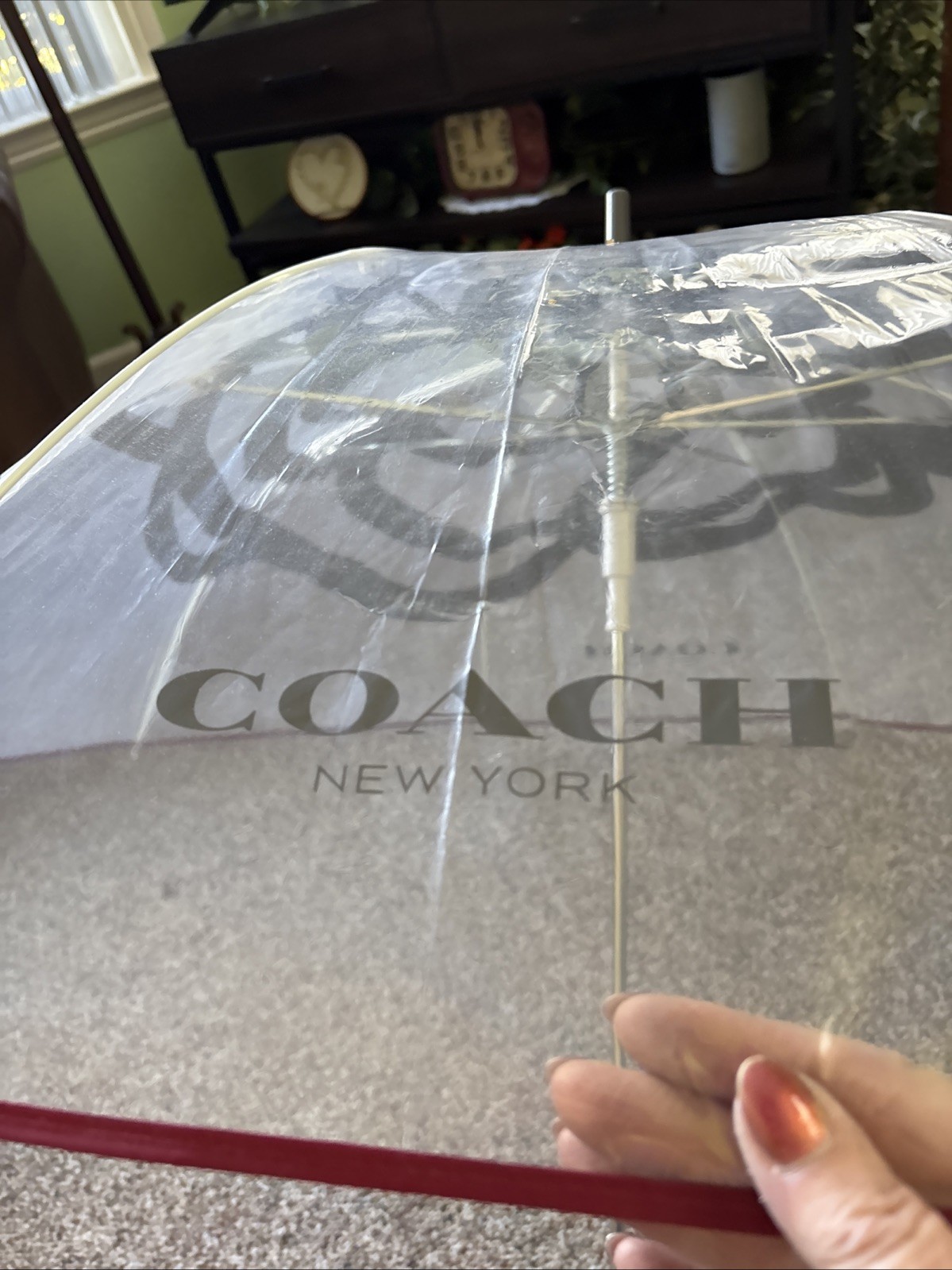 COACH BUBBLE-clear-black-burgundy Umbrella