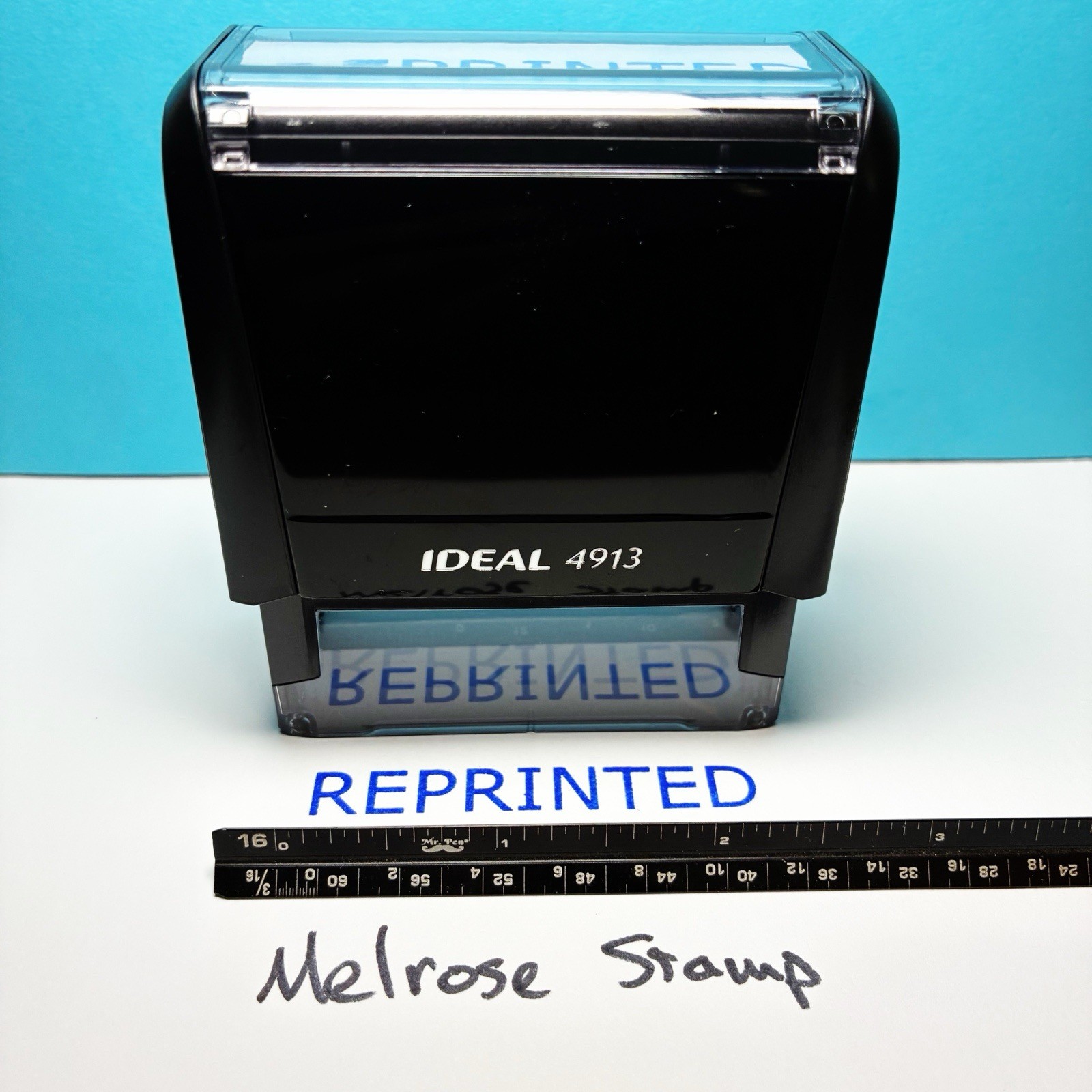 Reprinted Rubber Stamp Blue Ink Self Inking Ideal 4913