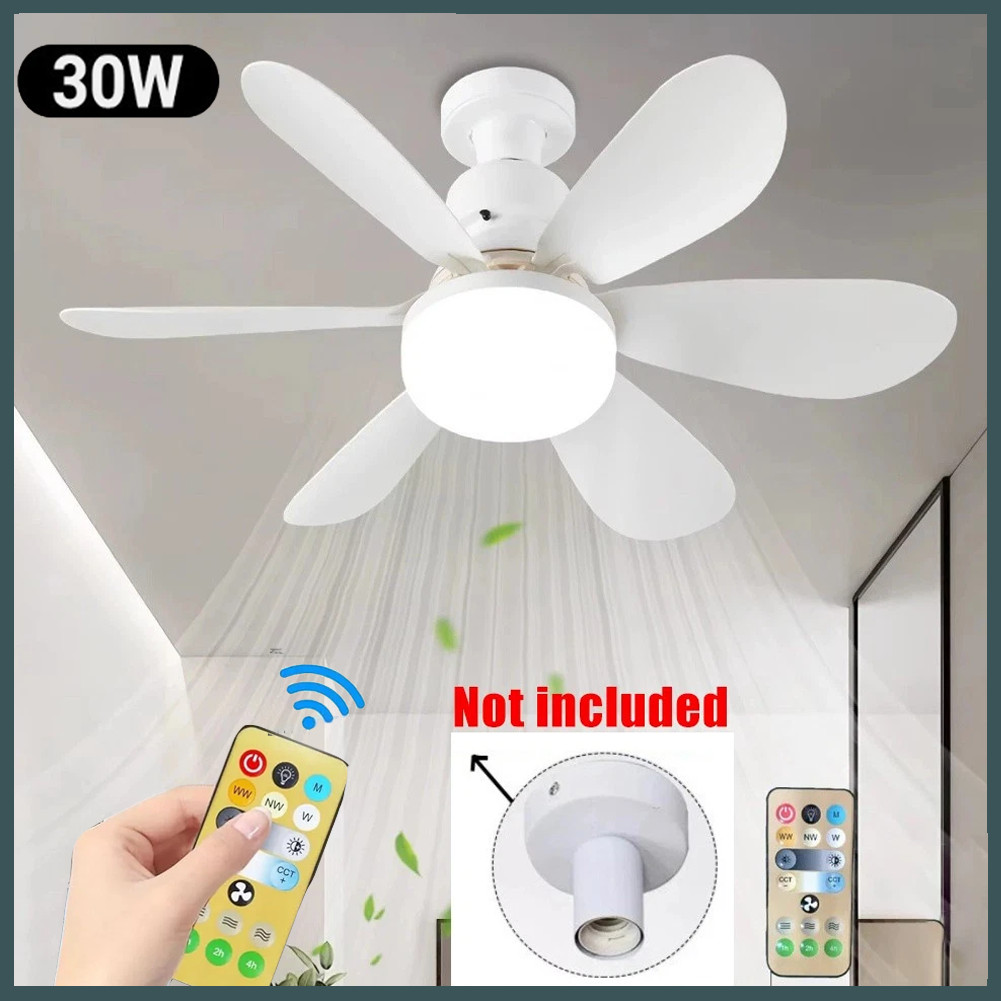 Large Ceiling Fan E27 Socket Fan 30W with Dimmable LED Light Remote Controller