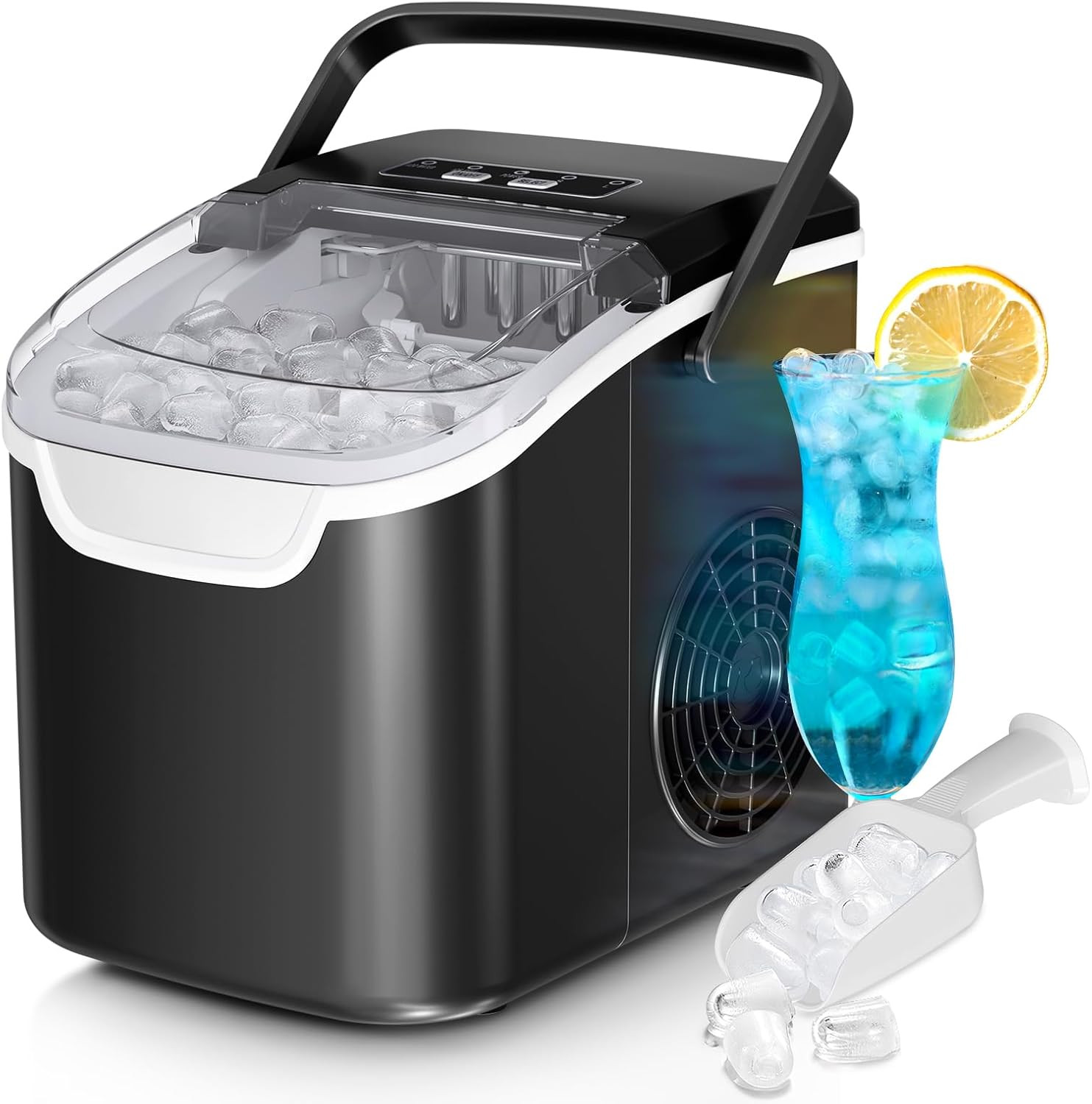 Countertop Ice Maker Machine, 8 Ice Cubes in 6 Mins, 26Lb/Day Ice with 2 Sizes-