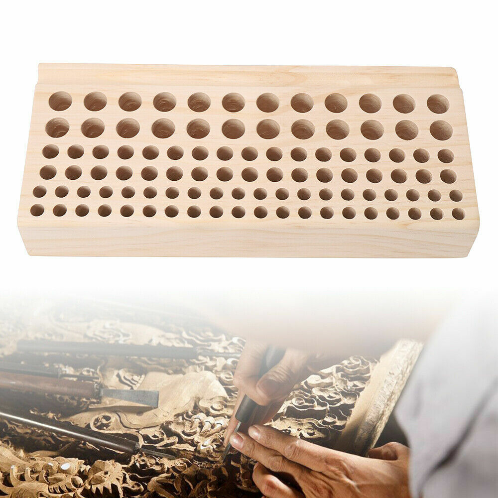 98 Holes Leather DIY Craft Wood Tool Rack, Wooden Stamp Storage Holder Organizer
