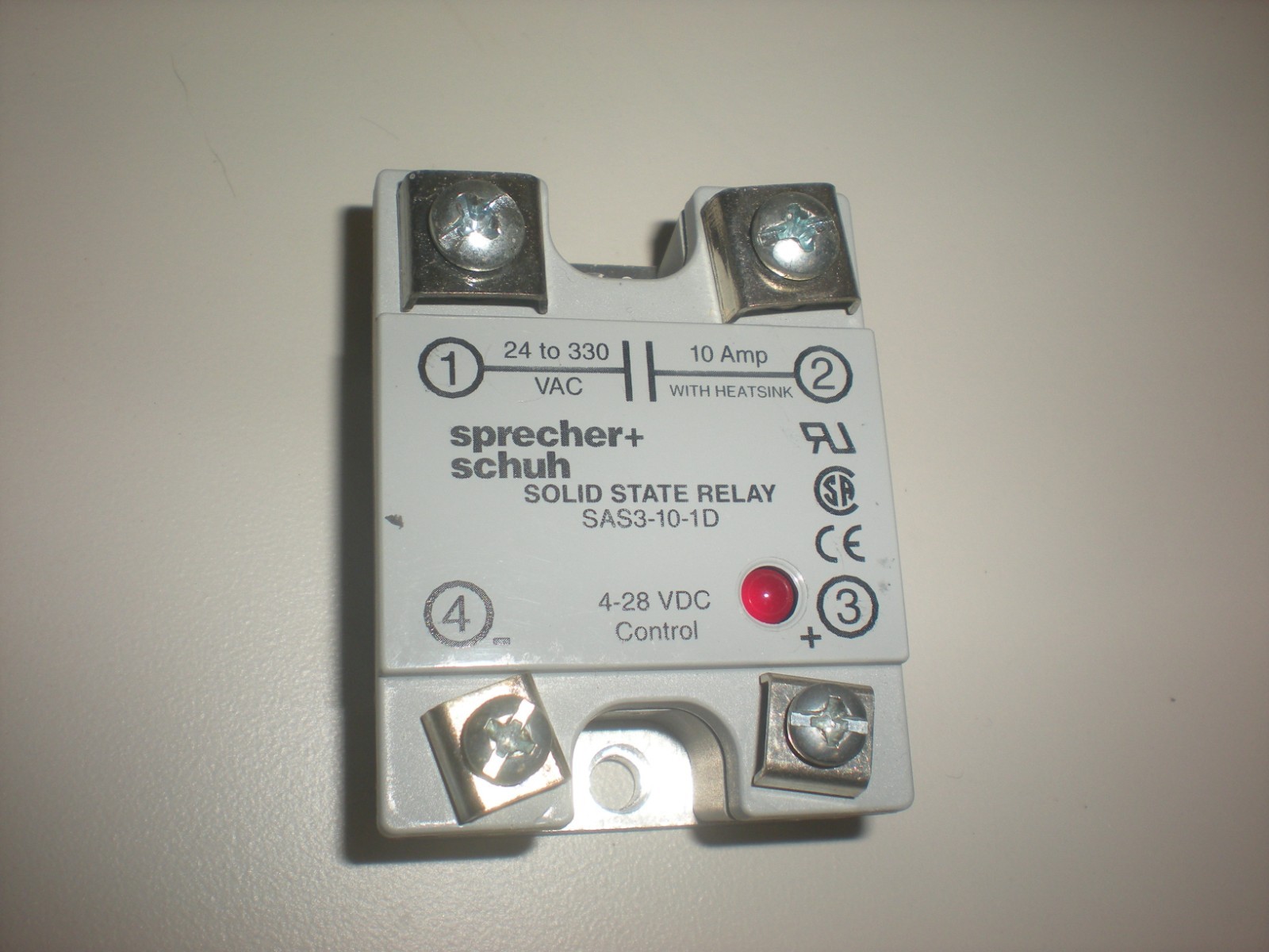 Sprecher +Schuh SAS3-10-1D SSR - 7-28 VDC Control -  24 to 330VAC @ 10 Amps -NNB