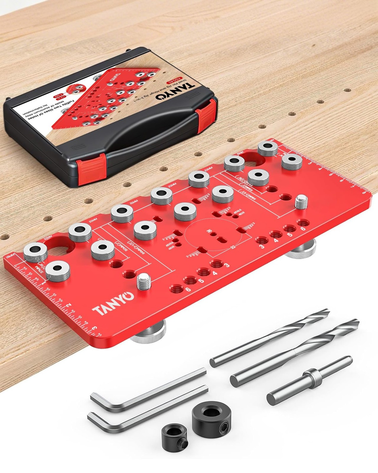 TANYO Shelf Pin Jig and Hinge Jig 2 In 1, 1/4 Inch Adjustable Shelf Pin Drill...