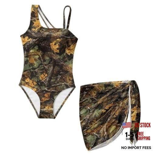 Girls Swimsiut One-Piece Bathing Suit with Mesh Cover 9-10 Years Hunting Camo