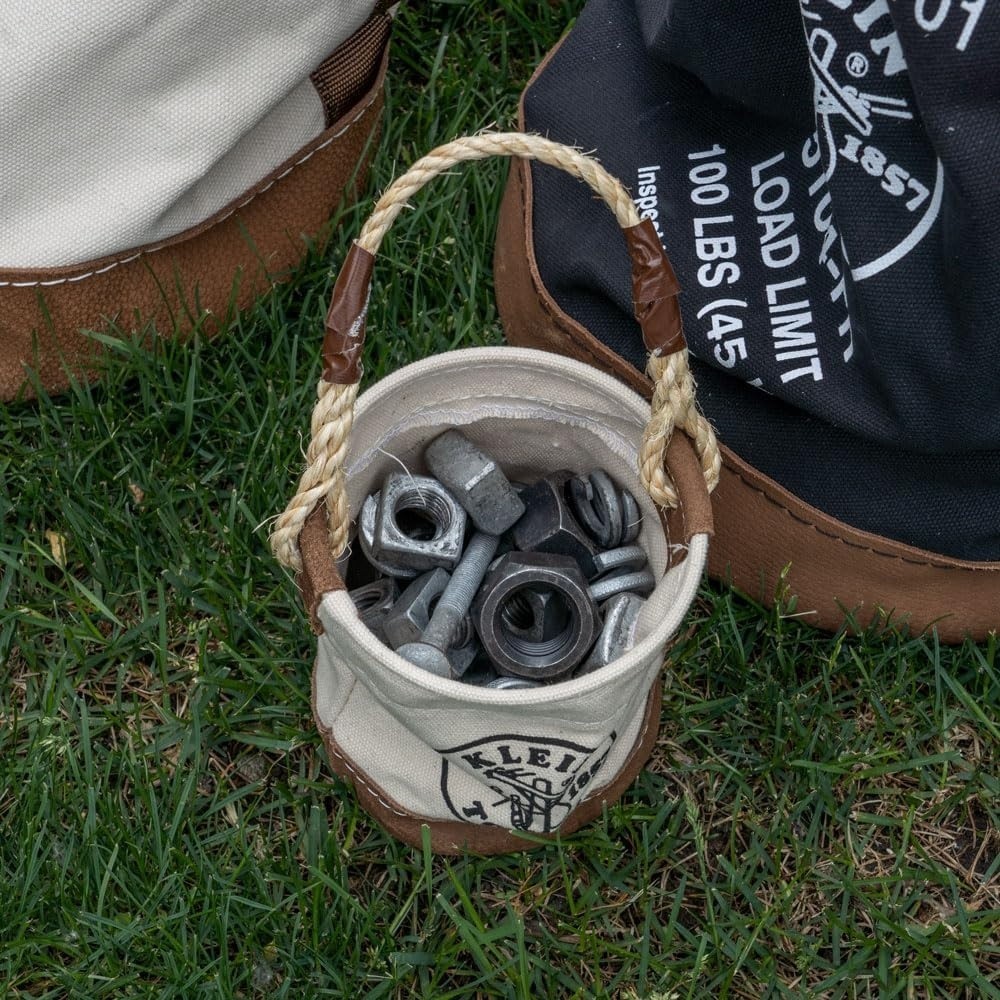 Klein Tools 5104MINI Mini Tool Bucket with Leather-Bottom, Nuts & Bolt Tool Bag