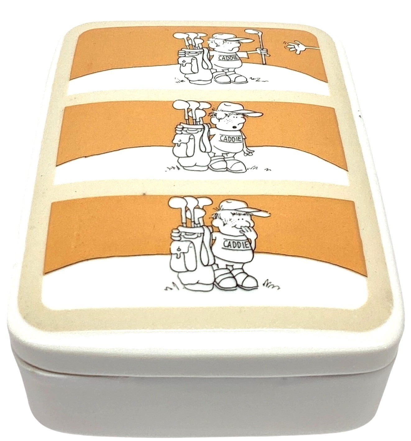 Jewelry Trinket Box 1975 Enesco Imports Sports Chagrin Caddie Ceramic