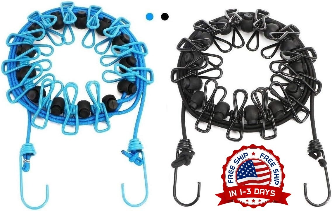 Tendedero Portatil Para Ropa Con 12 Pinzas, A Prueba De Viento (Negro) 2Pcs NEW