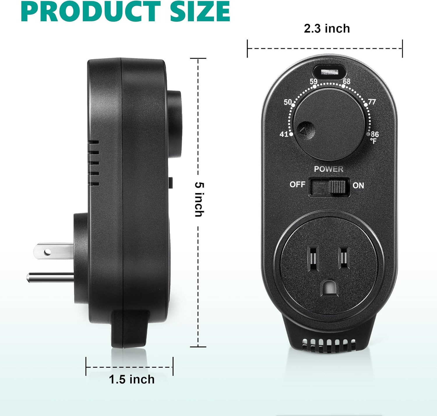 Adjustable Thermostat, Plug in Heating and Cooling Thermostat Controlled Outlet,
