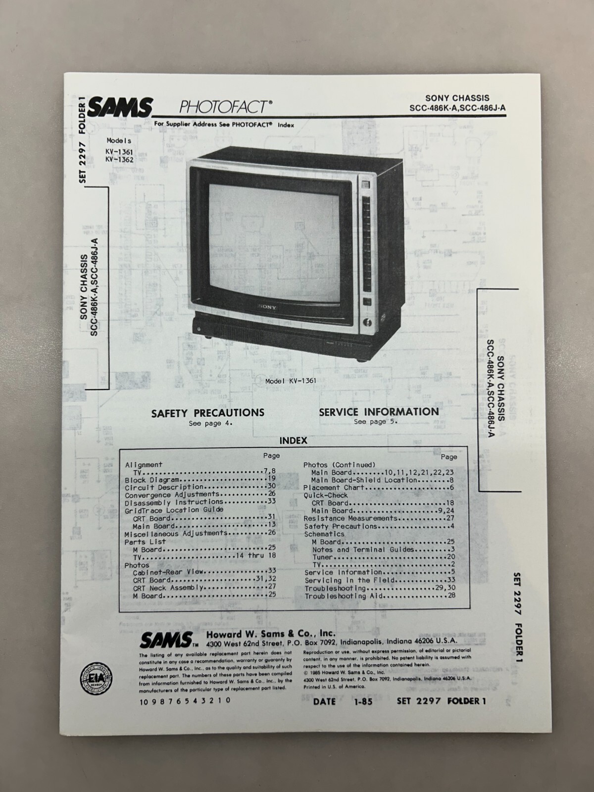 Sony SCC-486 Service Manual Sams Photofact Free Shipping