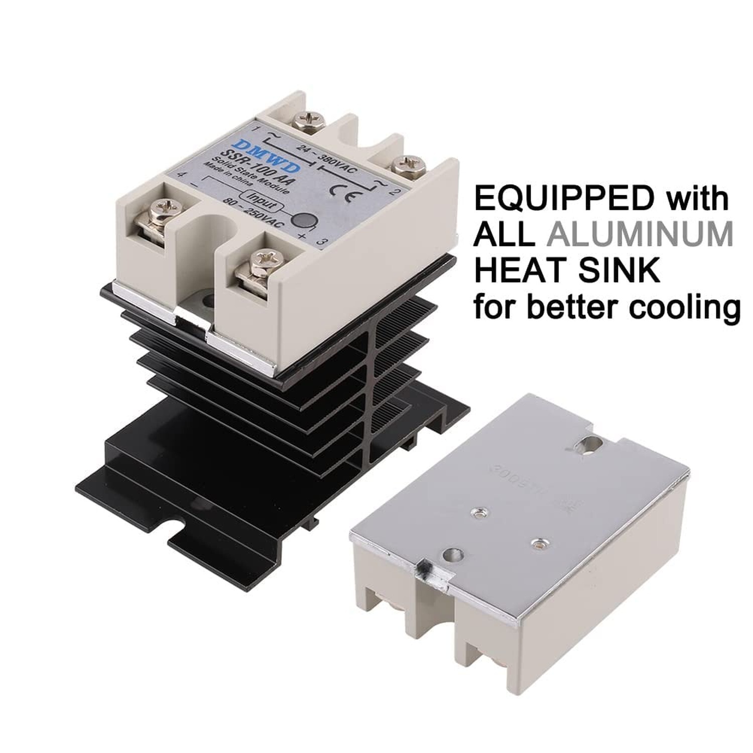 SSR-100AA Solid State Relay AC to AC (Input 80-250V AC Output 24-380V AC) wit...