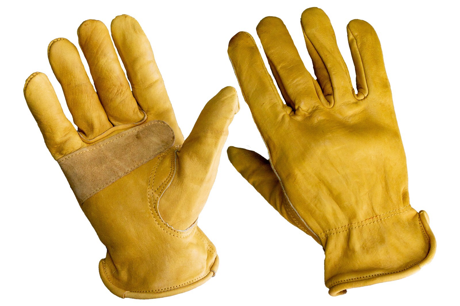Cowhide Leather Work Gloves, Grain Reinforced Palm Patch, Driver, 3 Pair Pack