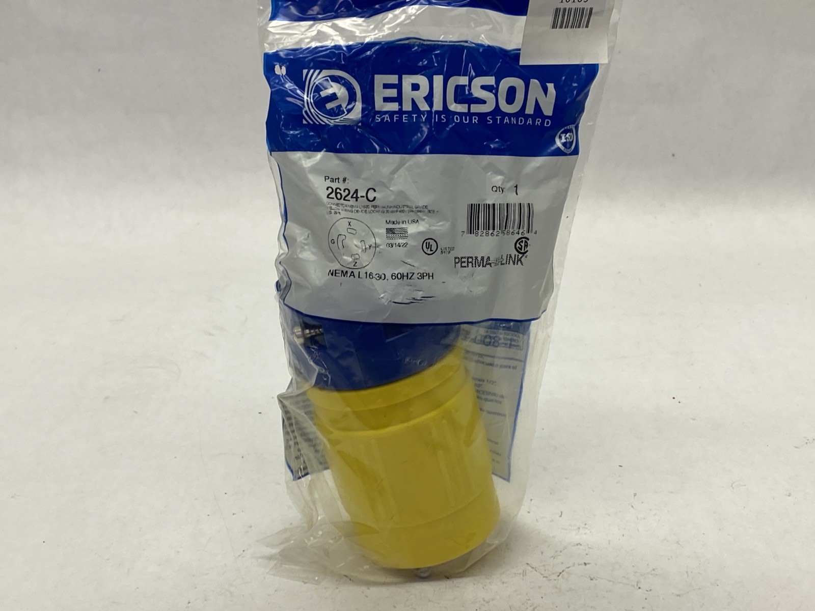 NEW Ericson Perma-Link 30A 480V 3 Pole 4 Wire 3 Phase Locking Connector 2624-C