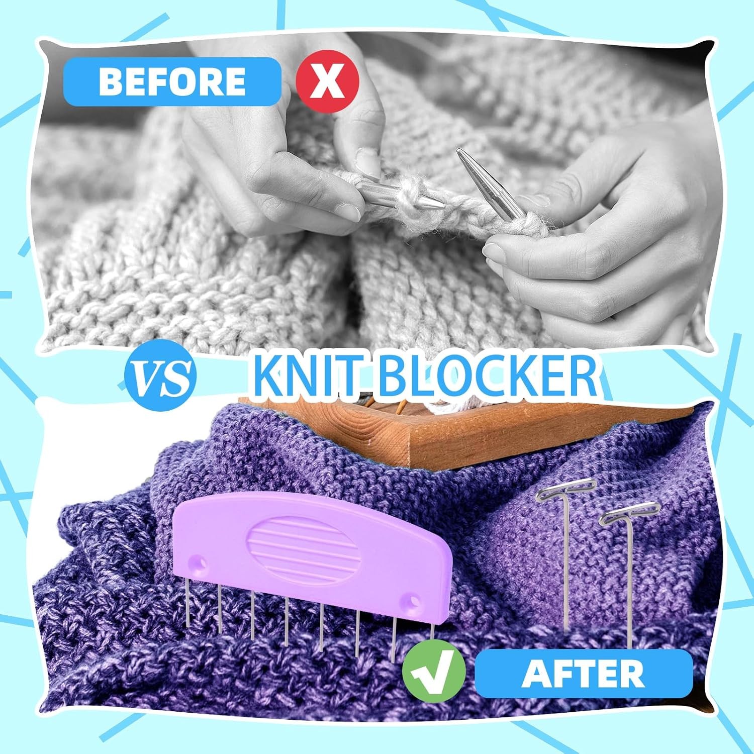 130 Pcs Knit Blockers and Combs for Blocking - Rainbow Knitting Blocking Comb...